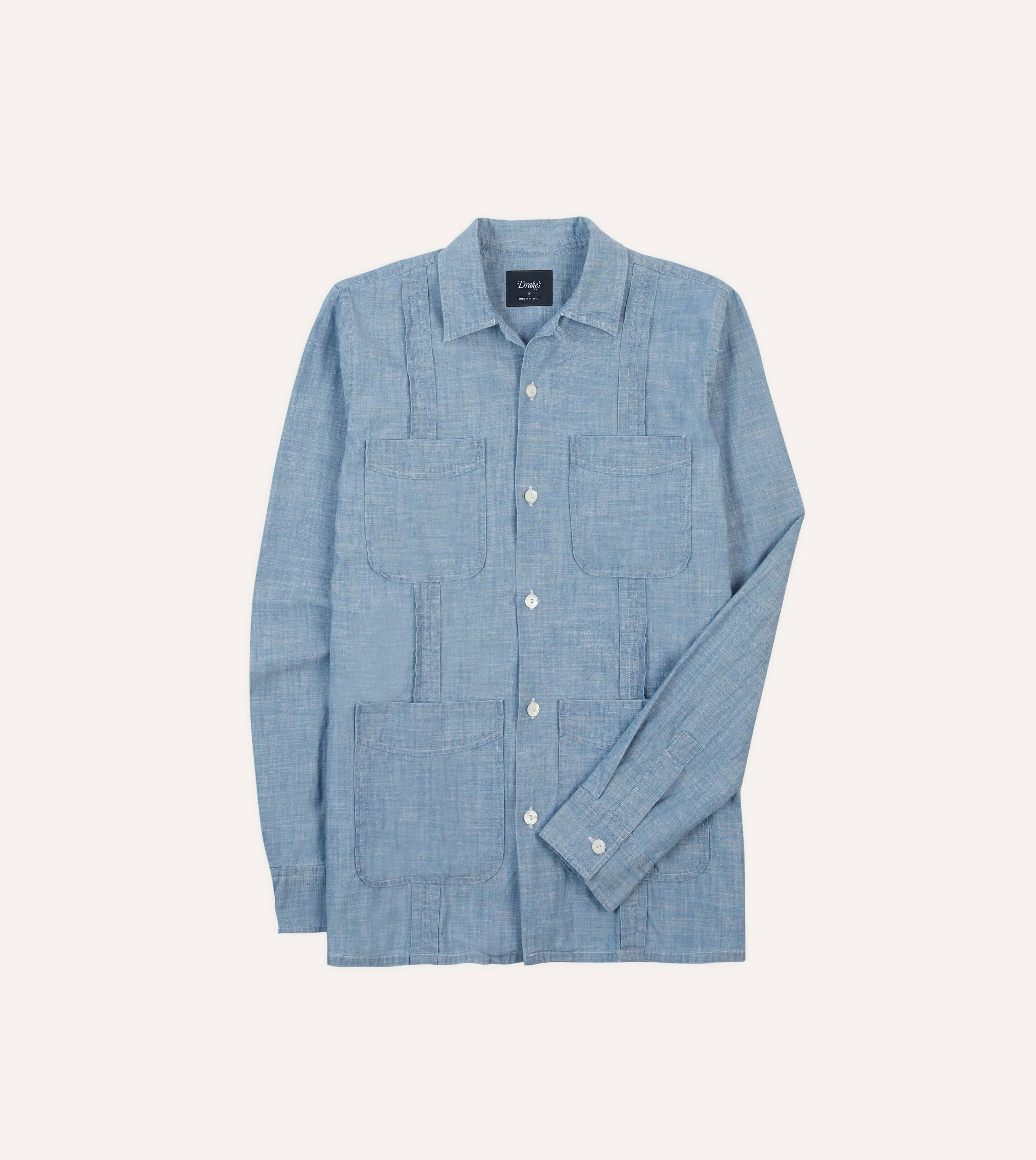 Weekend Outing Smart Appearance Bleach Wash Chambray Cotton Long Sleeve Cuban Shirt