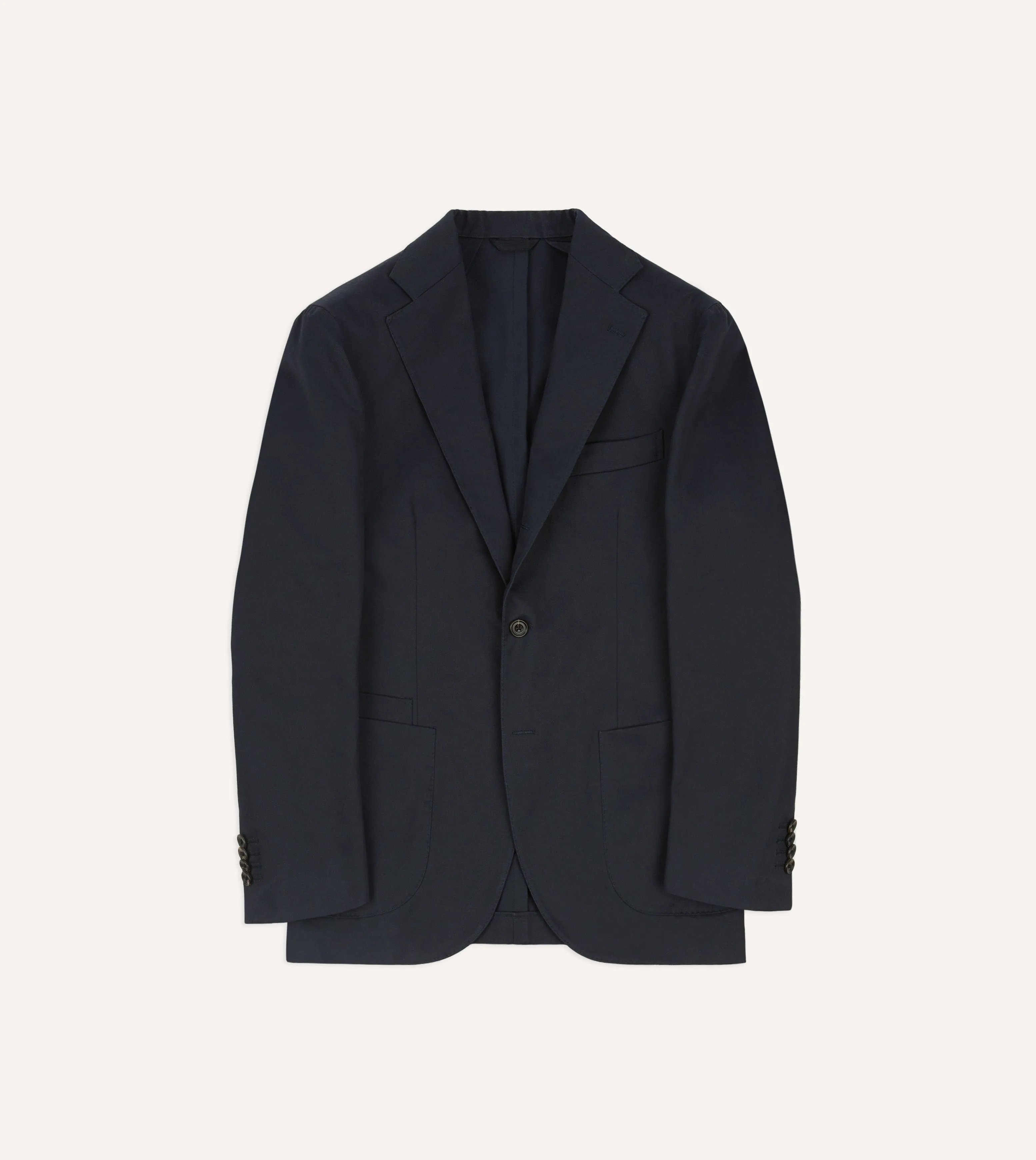 Navy Cotton Drill Tailored Jacket Microfiber Shell