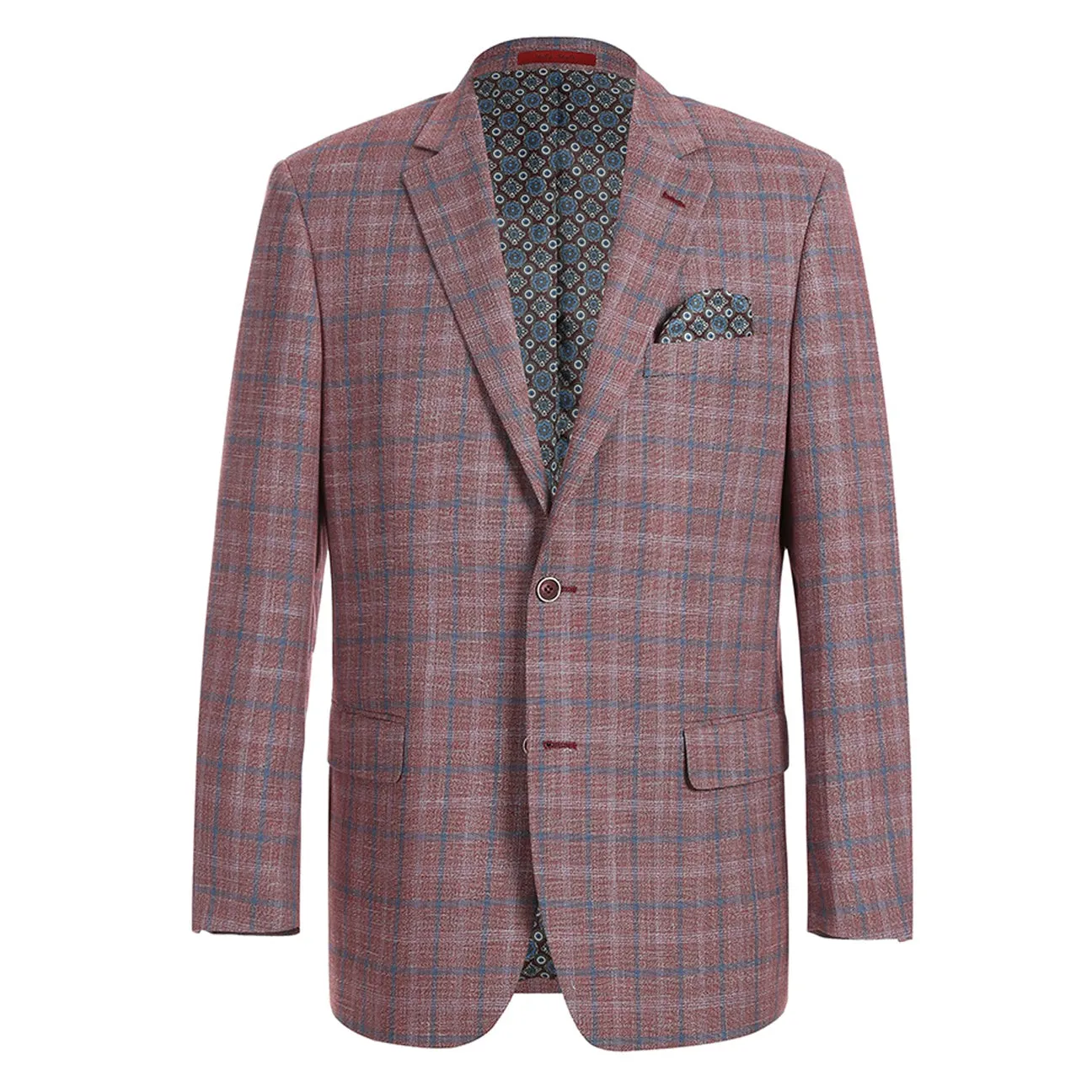 Alessandro Vitello by Renoir Burgundy Classic Fit Notch Lapels Check Blazer 294-12 Relaxed City Style