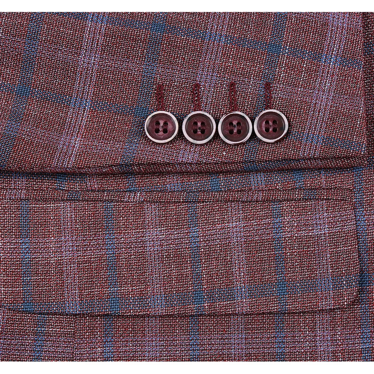 Cuffs Adjust StretchableMaterial Alessandro Vitello by Renoir Burgundy Classic Fit Notch Lapels Check Blazer 294-12