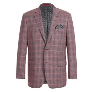 Laser Cut Airflow Vents Alessandro Vitello by Renoir Burgundy Classic Fit Notch Lapels Check Blazer 294-12