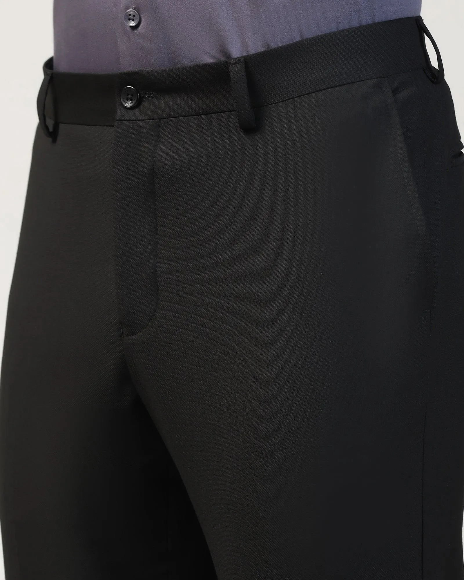 Clean Finish Skinny Fit Slim Comfort B-95 Formal Black Textured Trouser - Black