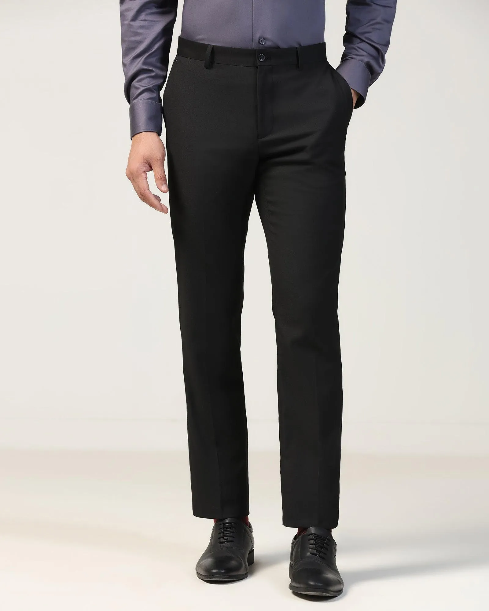 Fit Comfort Slim Comfort B-95 Formal Black Textured Trouser - Black