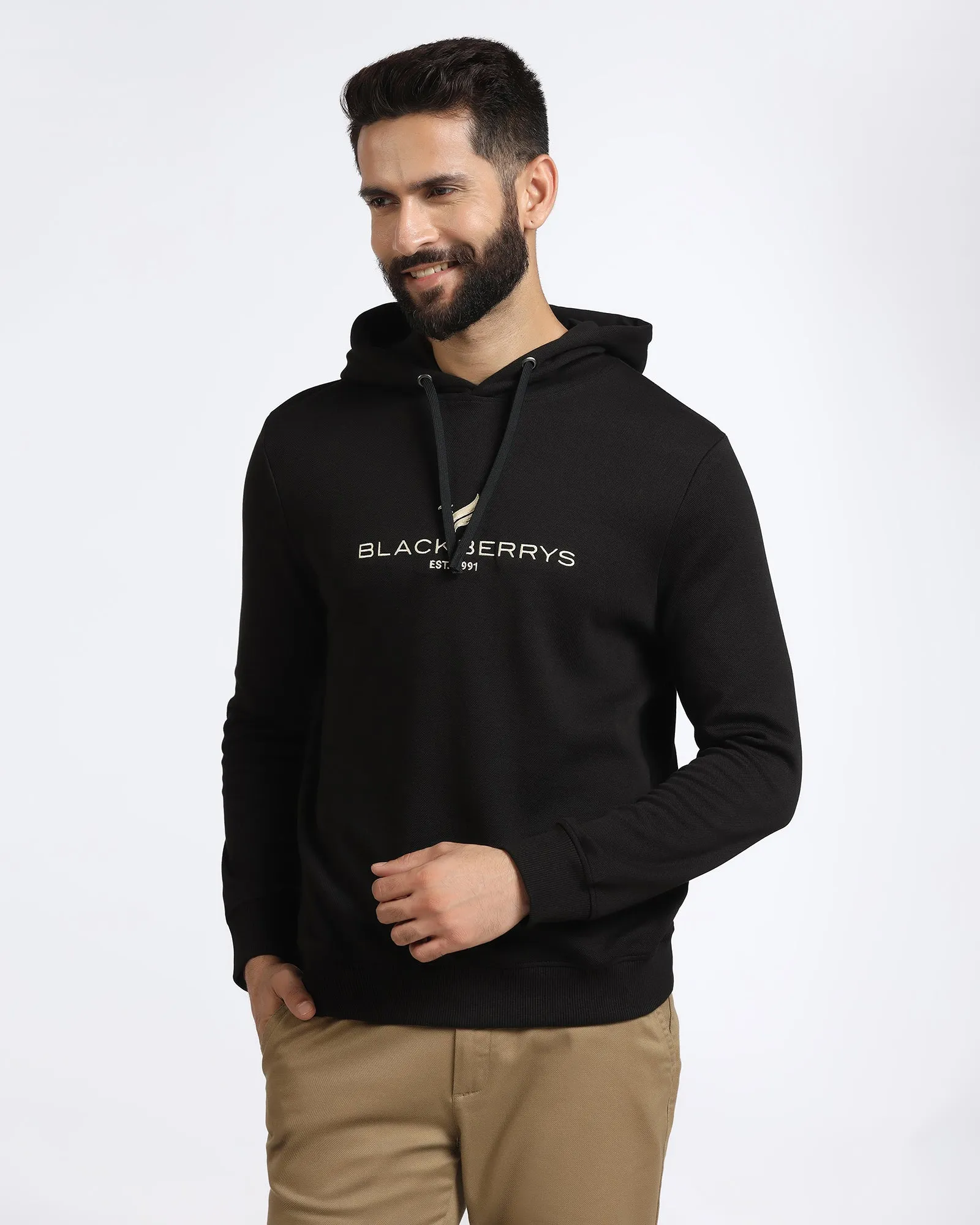 Reflective accents QuickDry Black Hoodie Solid Sweatshirt - Yen