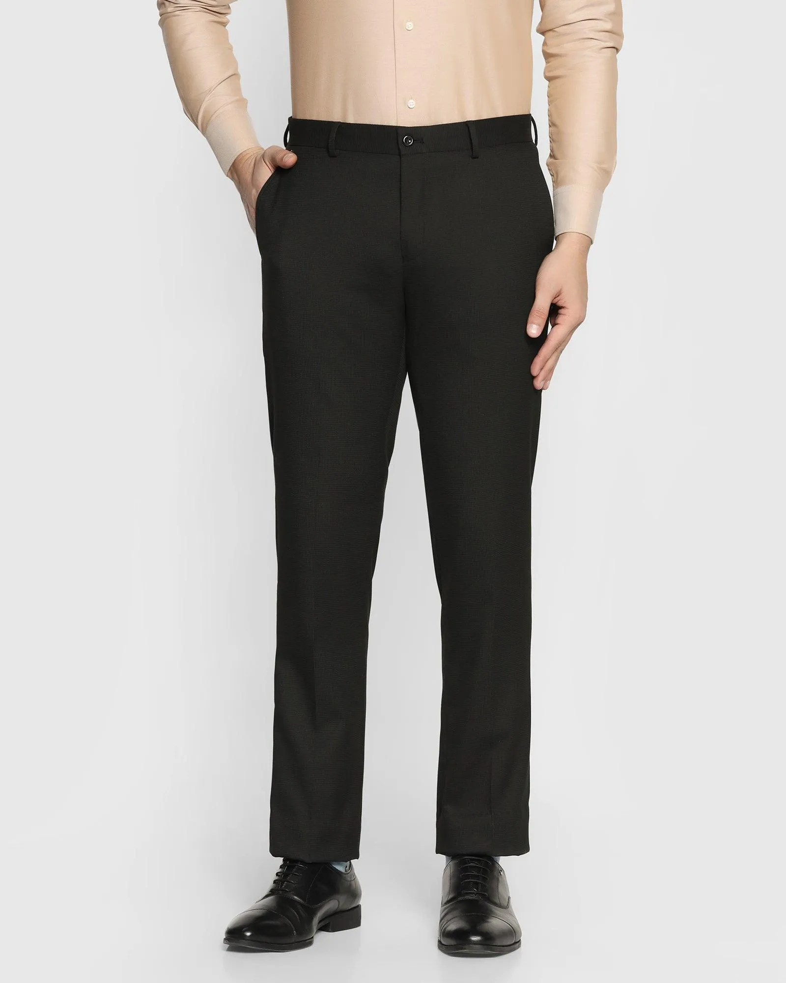 Slim Comfort B-95 Formal Black Textured Trouser - Punto Casual Office Stretch Comfort