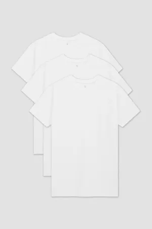 3 Pack Athletic Fit Crew Neck T-Shirt in White Pullover Anti Shrinkage Treatment
