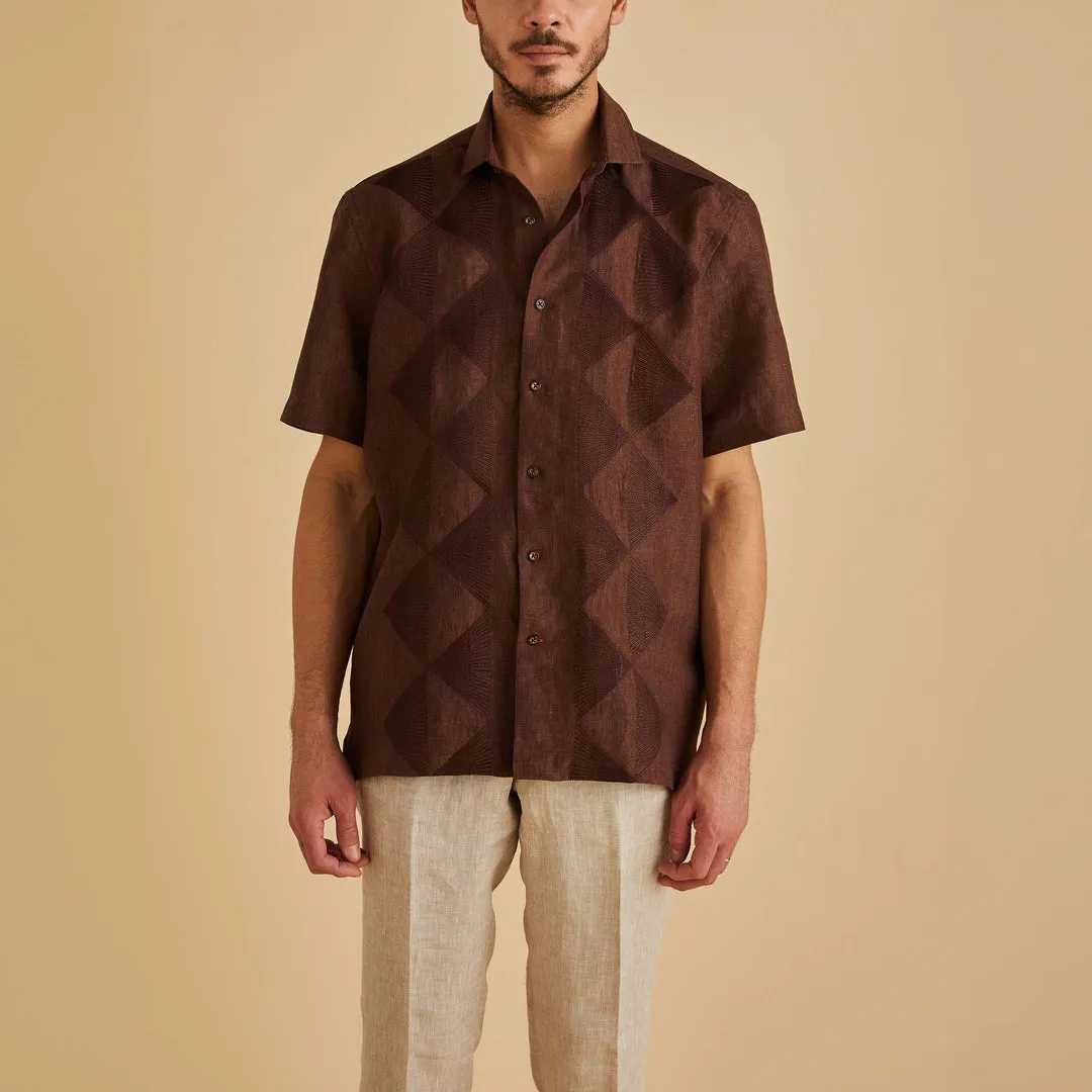 Planet Care Shine Mood Inserch SS Linen Embroidered Shirt SS126-00024 Chocolate