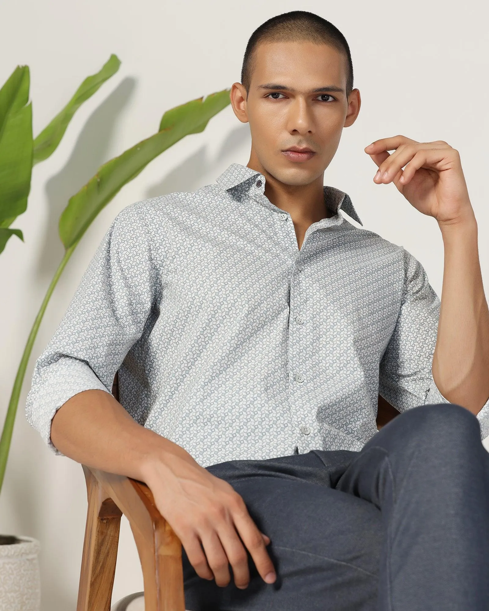 Water Repellent Finish Matte Finish Casual Grey Printed Shirt - Zain