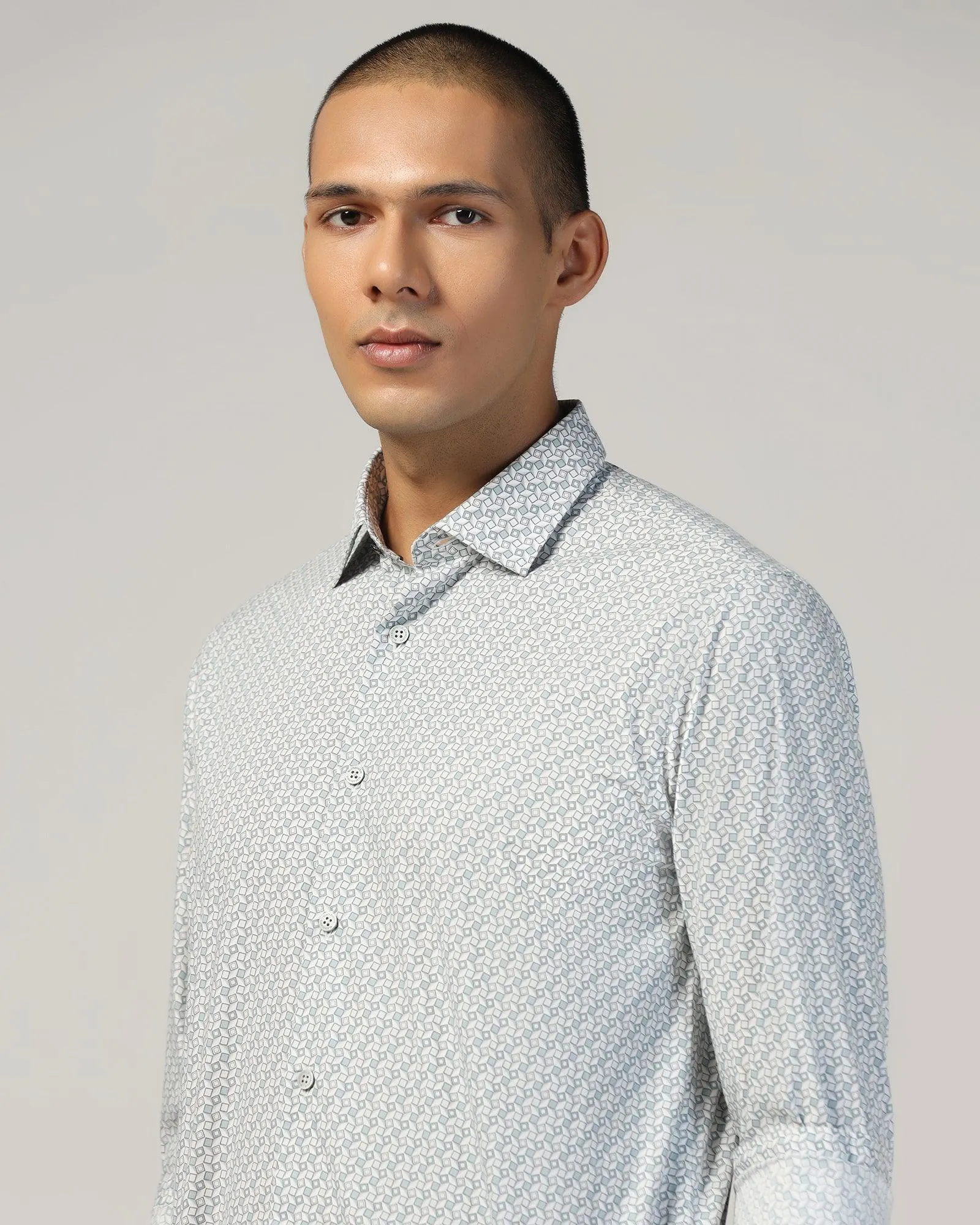 Casual Grey Printed Shirt - Zain Lightweight Weave Polished Style