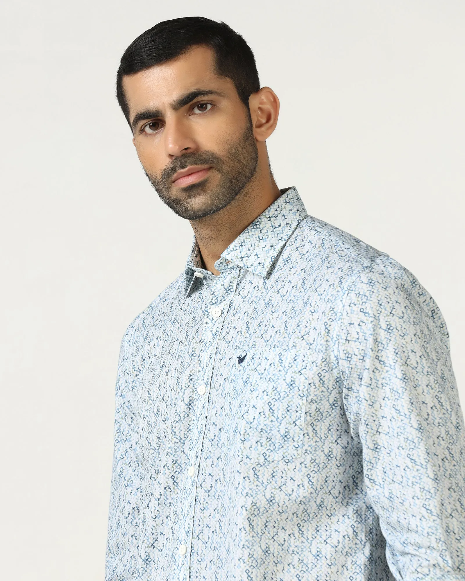 Stretchy Cloth Blue Printed Shirt - Emeric
