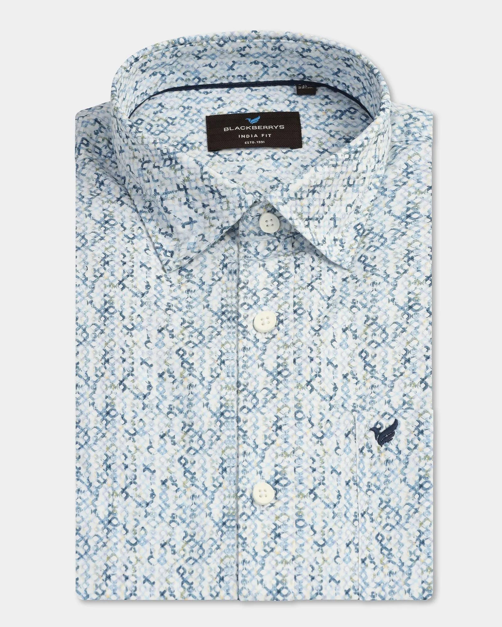 Blue Printed Shirt - Emeric Tailored Cut