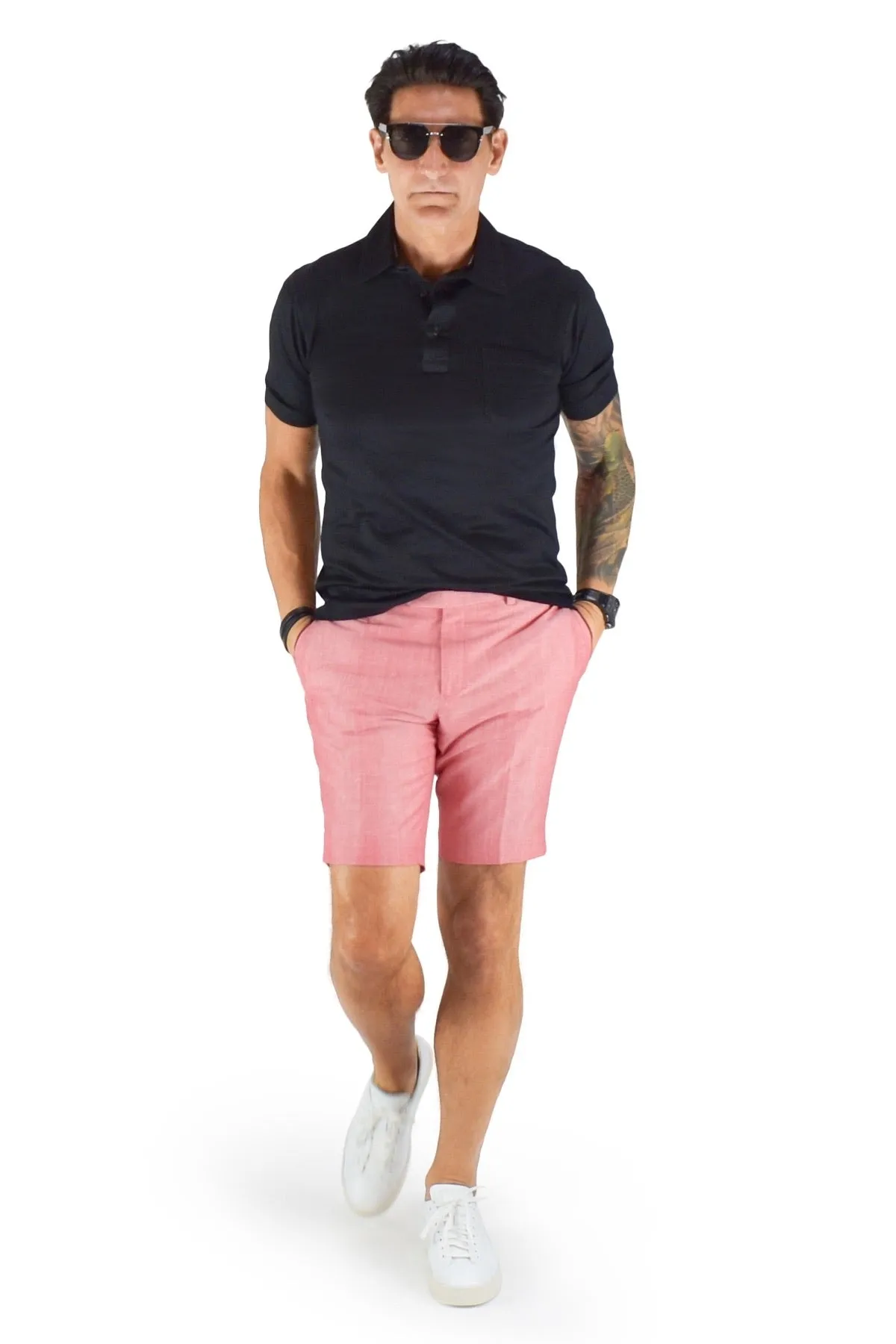 Stylish Comfort David August Coral Cotton Linen Shorts - Cut-to-Order