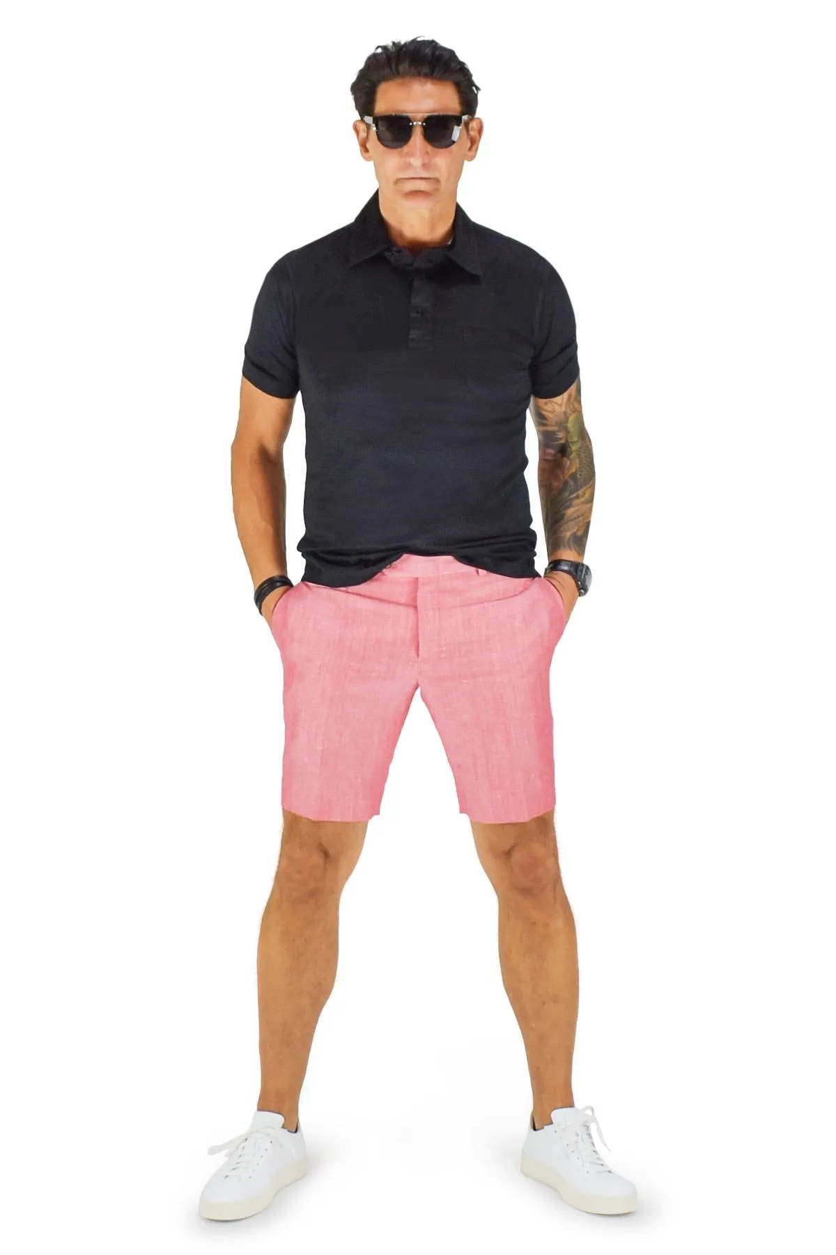 Light Wear David August Coral Cotton Linen Shorts - Cut-to-Order
