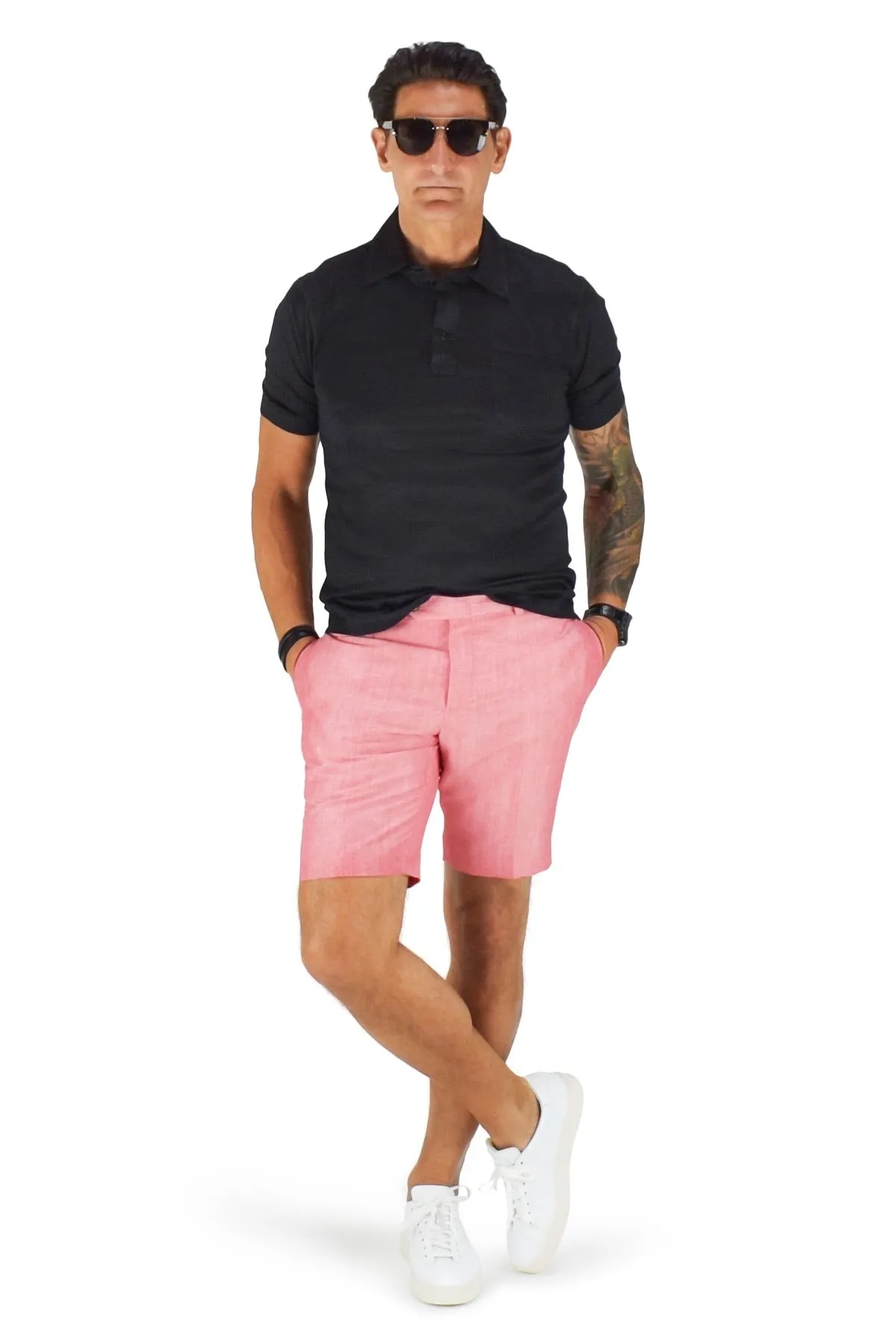 David August Coral Cotton Linen Shorts - Cut-to-Order Comfy Layer Warm Day