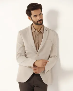 Contrast Stitch Formal Beige Textured Blazer - Revlon