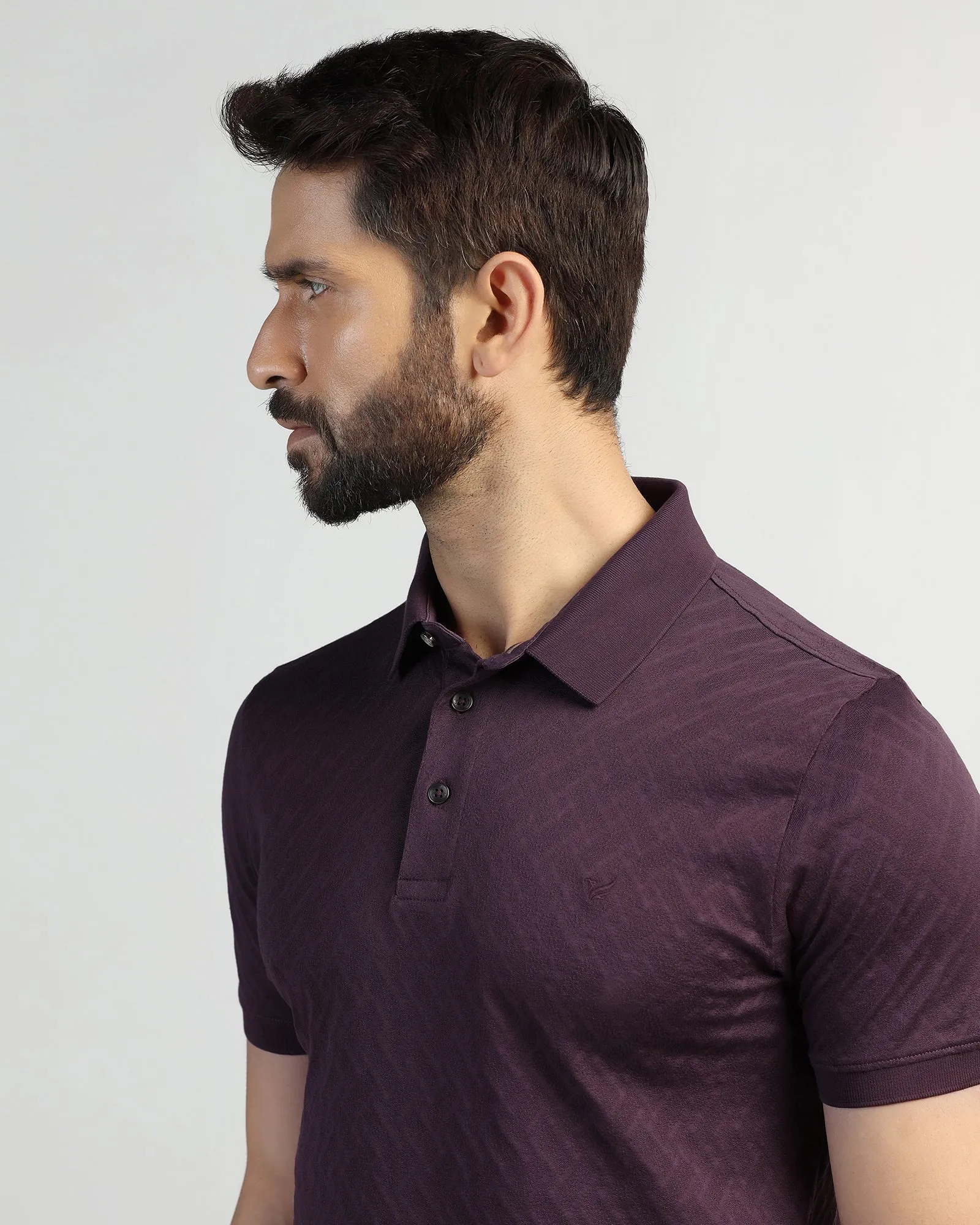 Polo Purple Textured T-Shirt - Blade Stretch Fabric Construction Flexible Wear