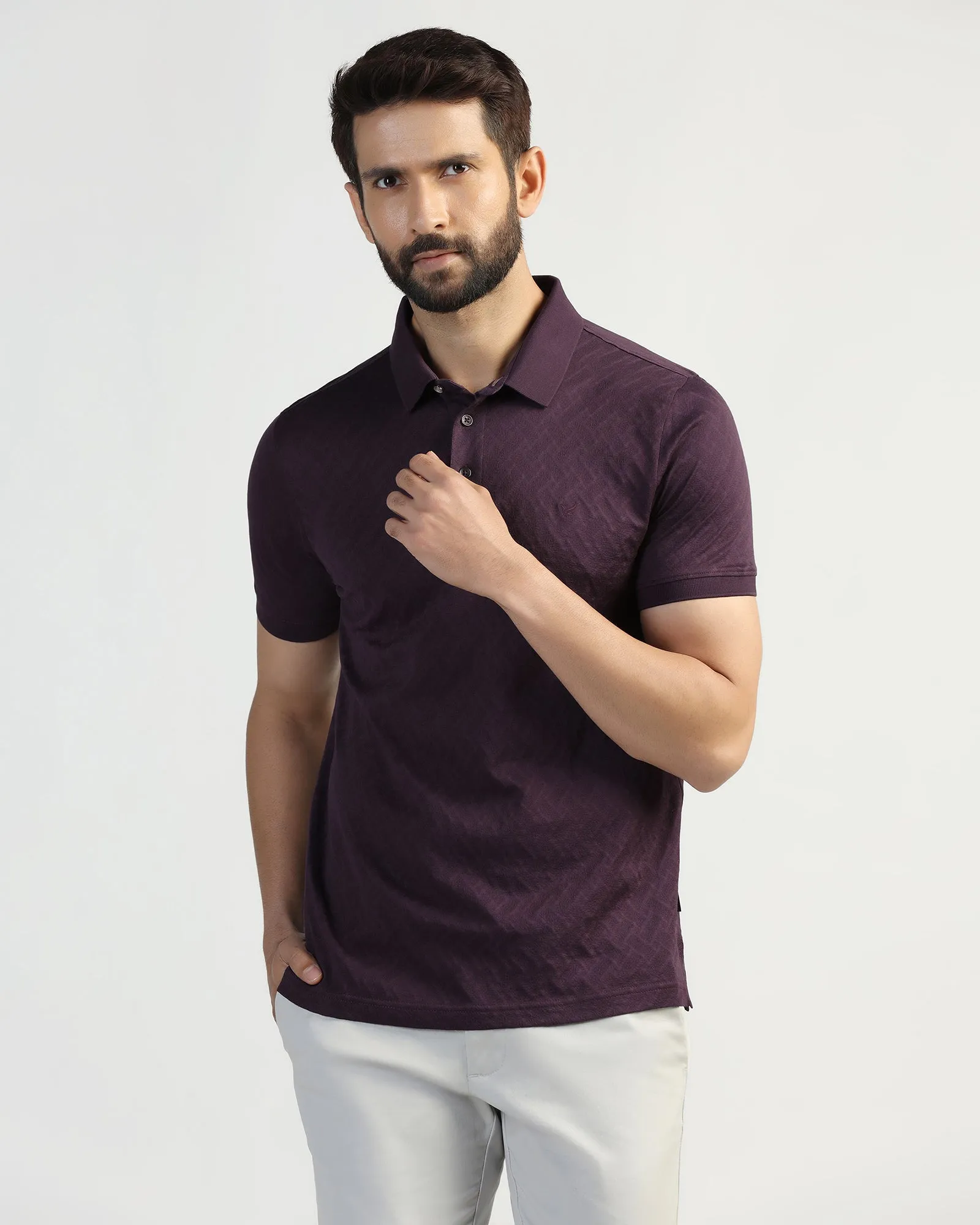 Polo Purple Textured T-Shirt - Blade Multi Ply Collar