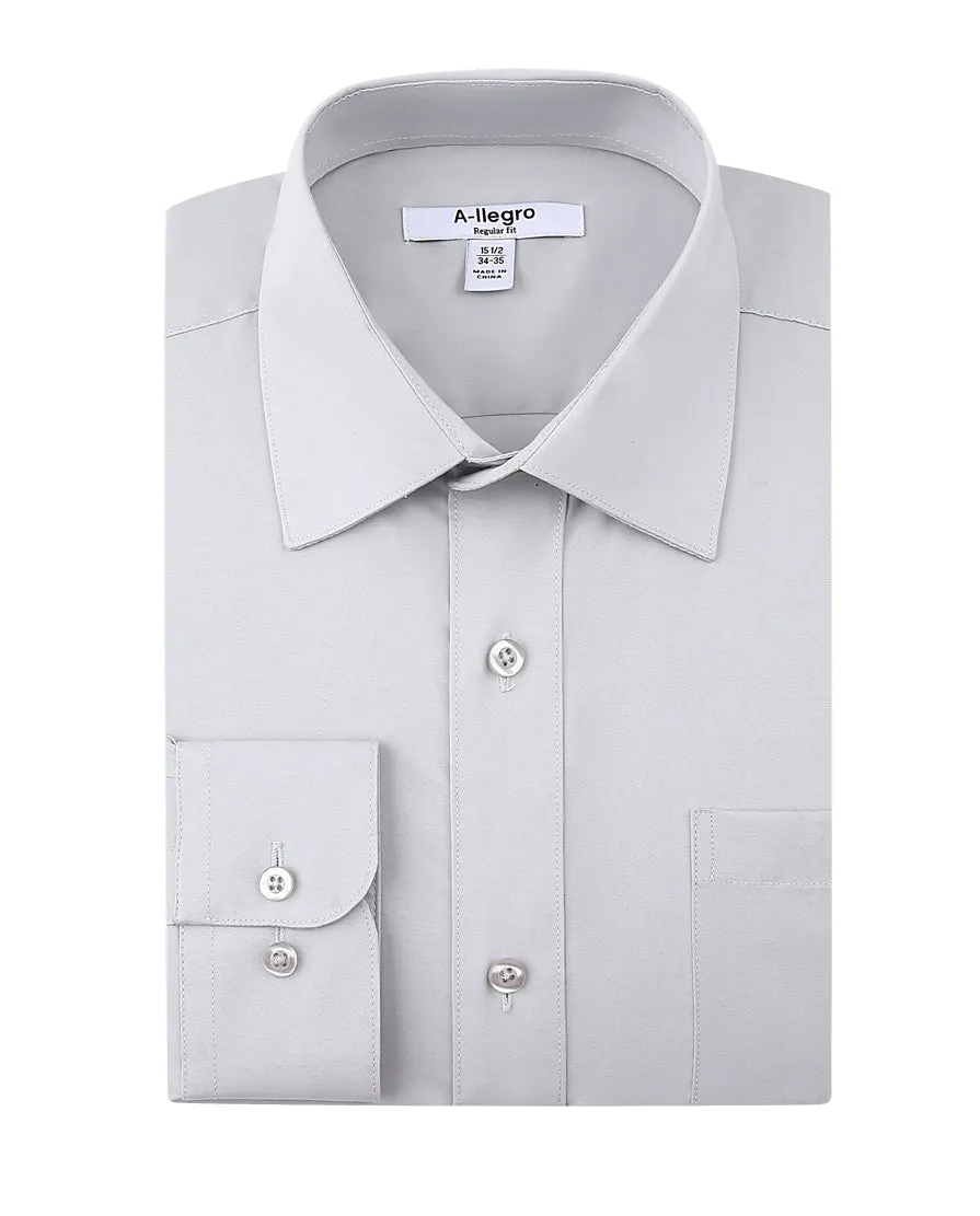 Classic Regular Fit Cotton Convertible Cuff Dress Shirt Gray R-S100 Hidden Placket
