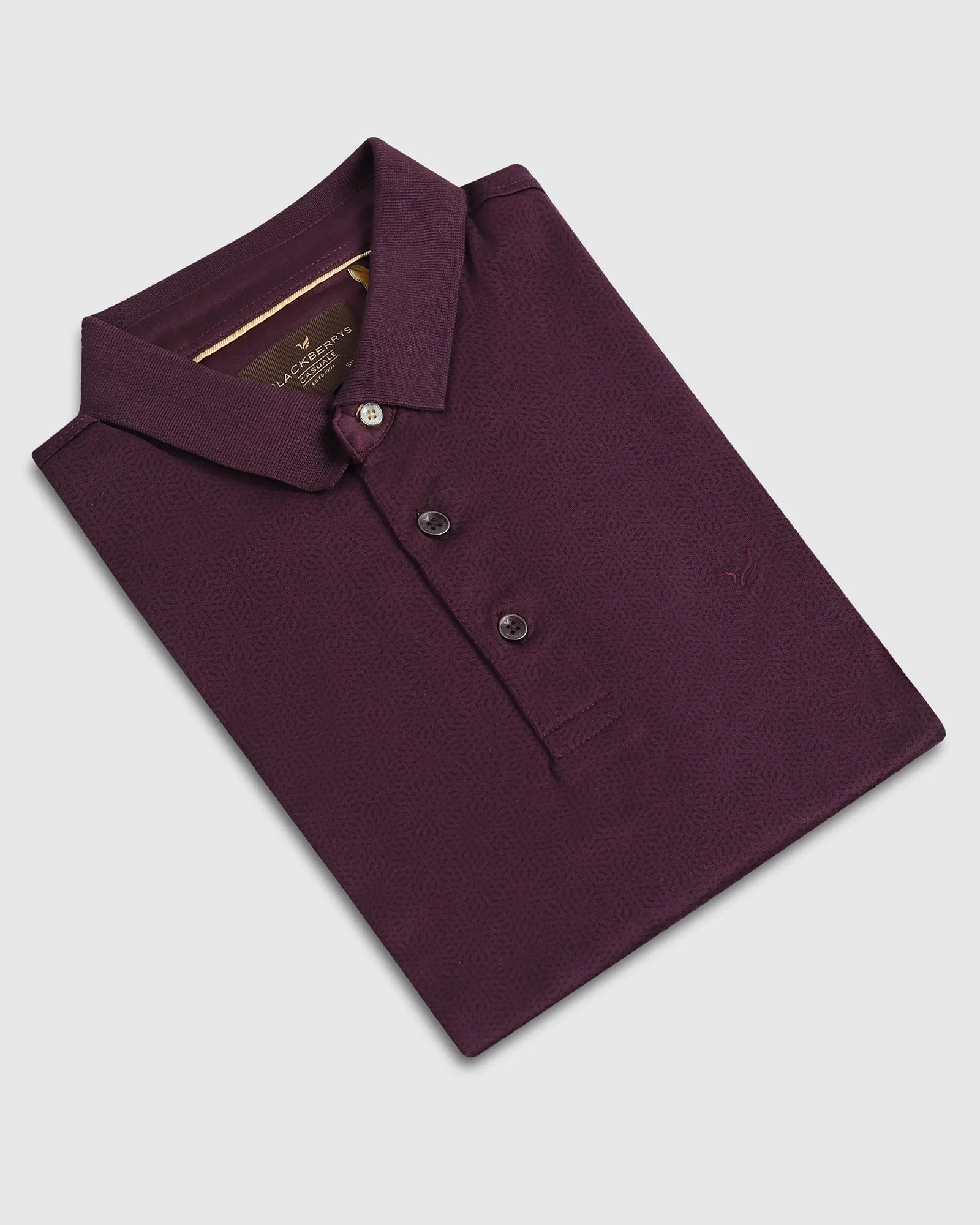 Layered Collar Structure Simple Elegance Purple Printed Polo - Peter