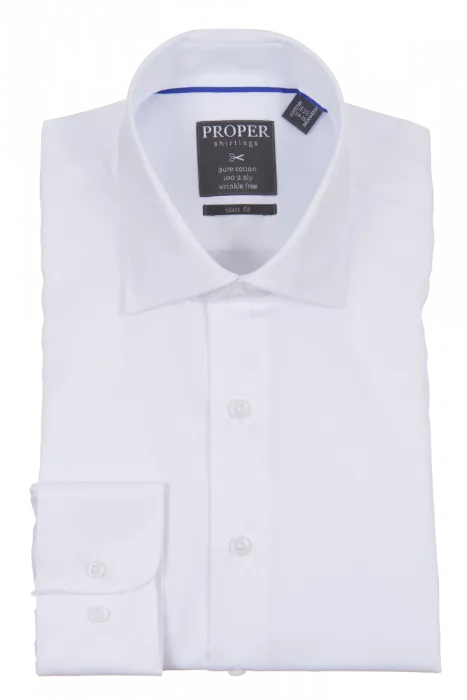 PROPER SHIRTINGS WHITE SLIM FIT REGULAR CUFF P720TTSR-WHT Relaxed Comfort Flex Fit Collar