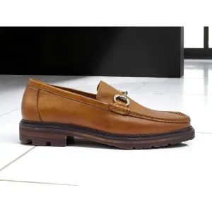 Seasonal Fit Carrucci Cognac Horsebit Lug Bottom Casual Loafer Pebble Leather Shoe