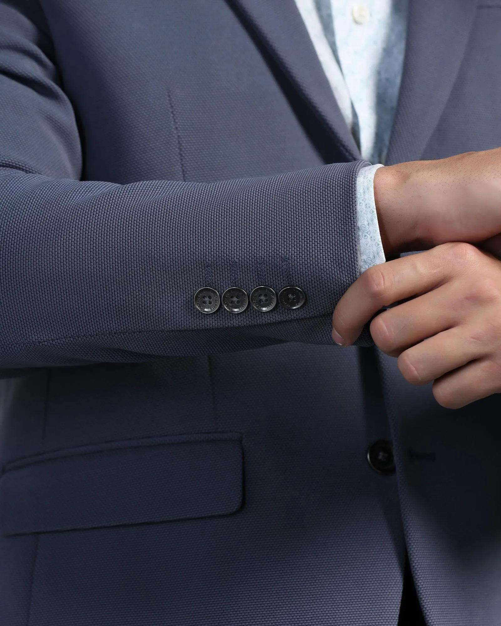 Formal Grey Textured Blazer - Morris Bonded Closure Mechanism