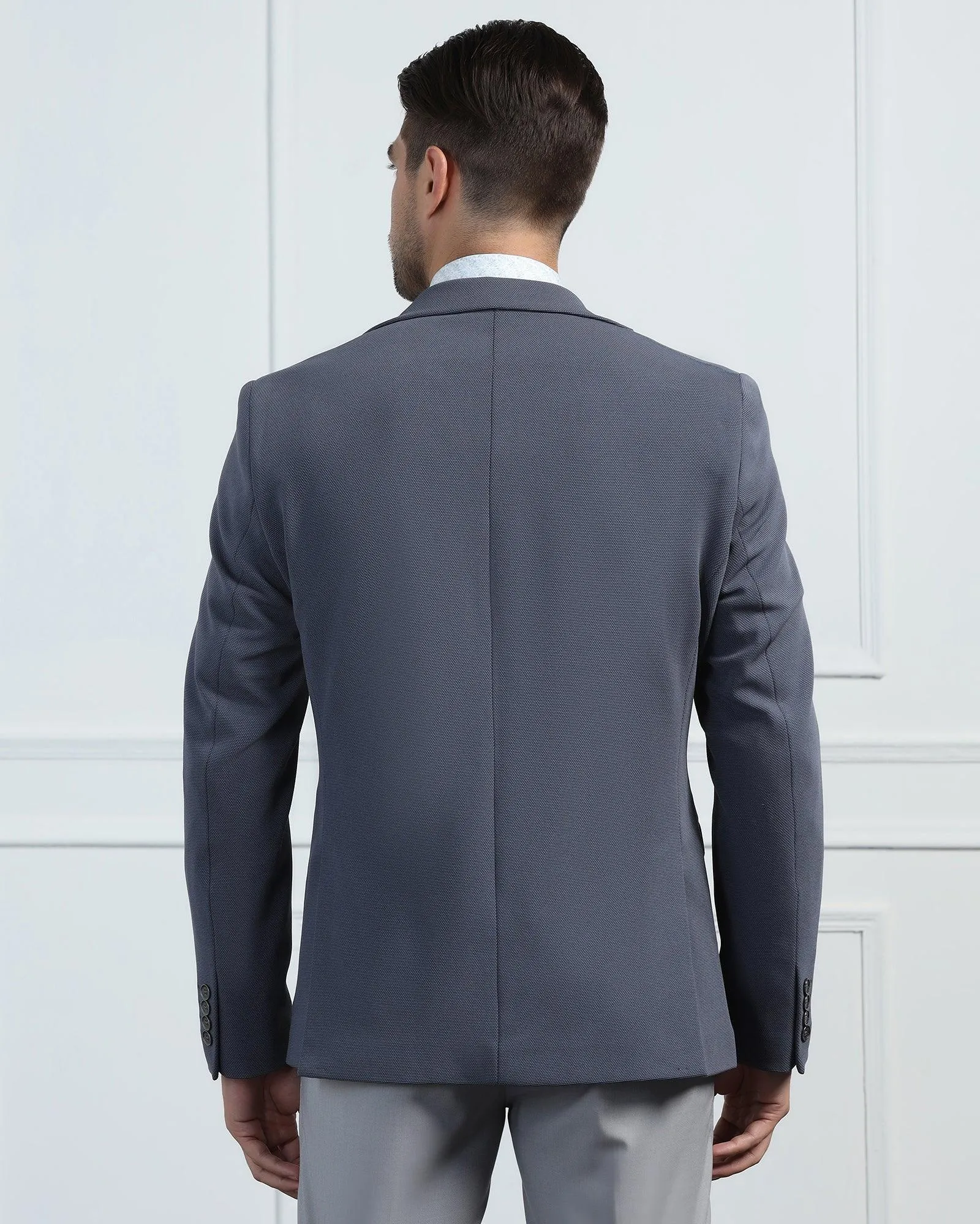 Fleece Backing Relaxed Fit Structure Formal Grey Textured Blazer - Morris
