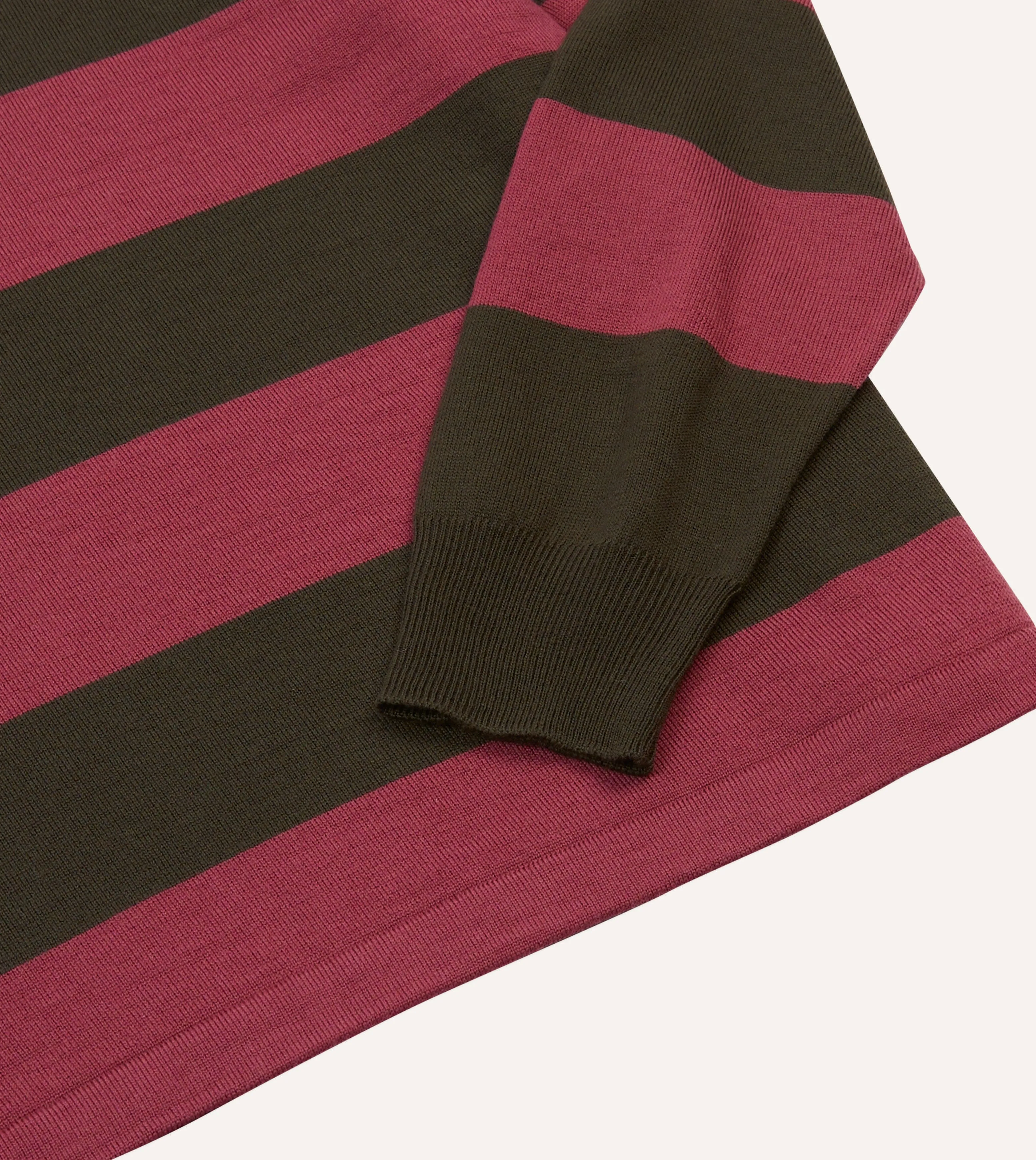 Pink and Olive Block Stripe Knitted Rugby Shirt Urban Wear