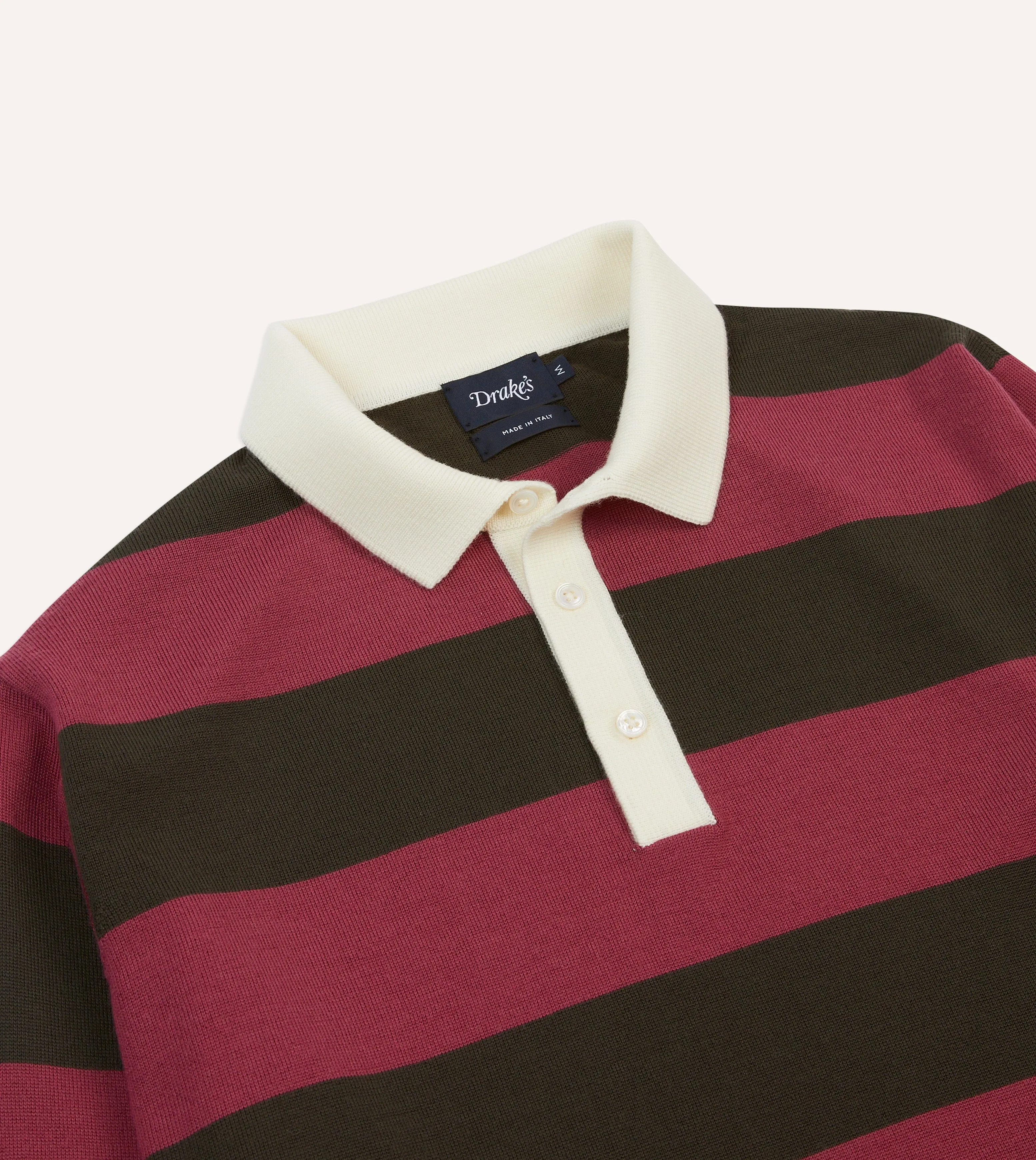 Pink and Olive Block Stripe Knitted Rugby Shirt No Bulk Layering System