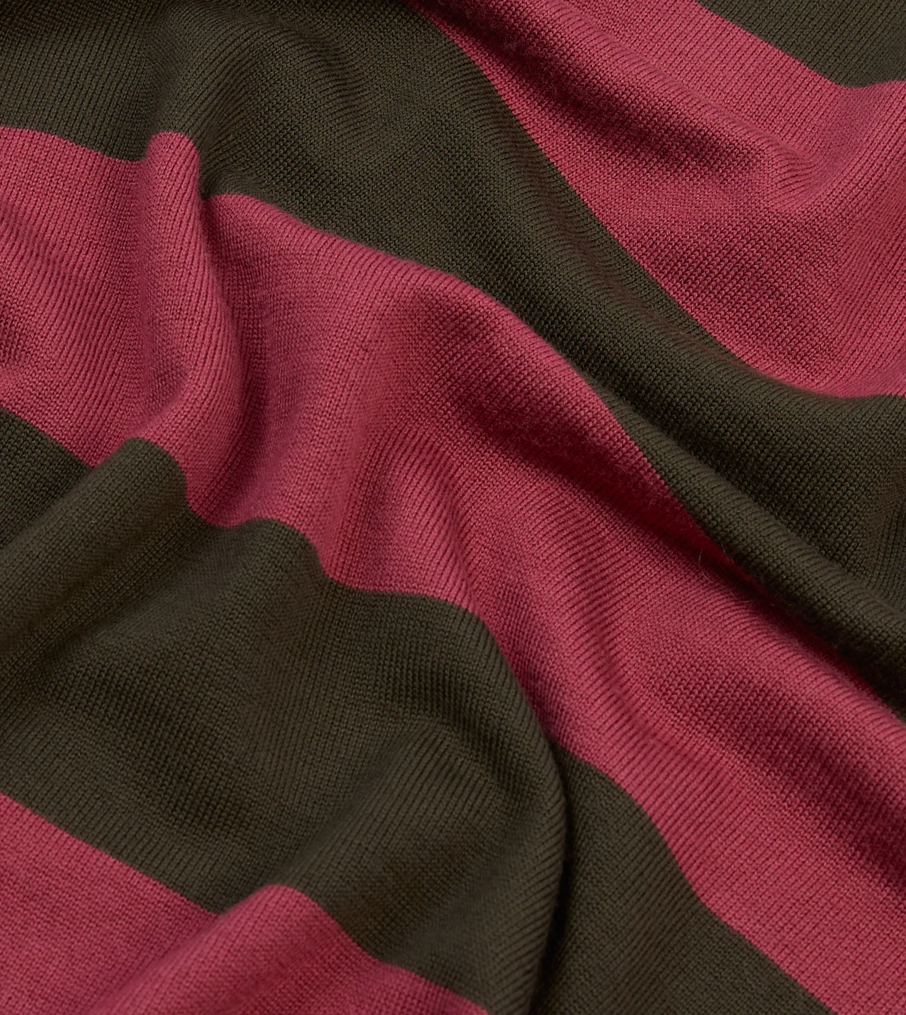 Pink and Olive Block Stripe Knitted Rugby Shirt Advanced Moisture Management