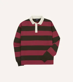 Fitted Shape Pink and Olive Block Stripe Knitted Rugby Shirt