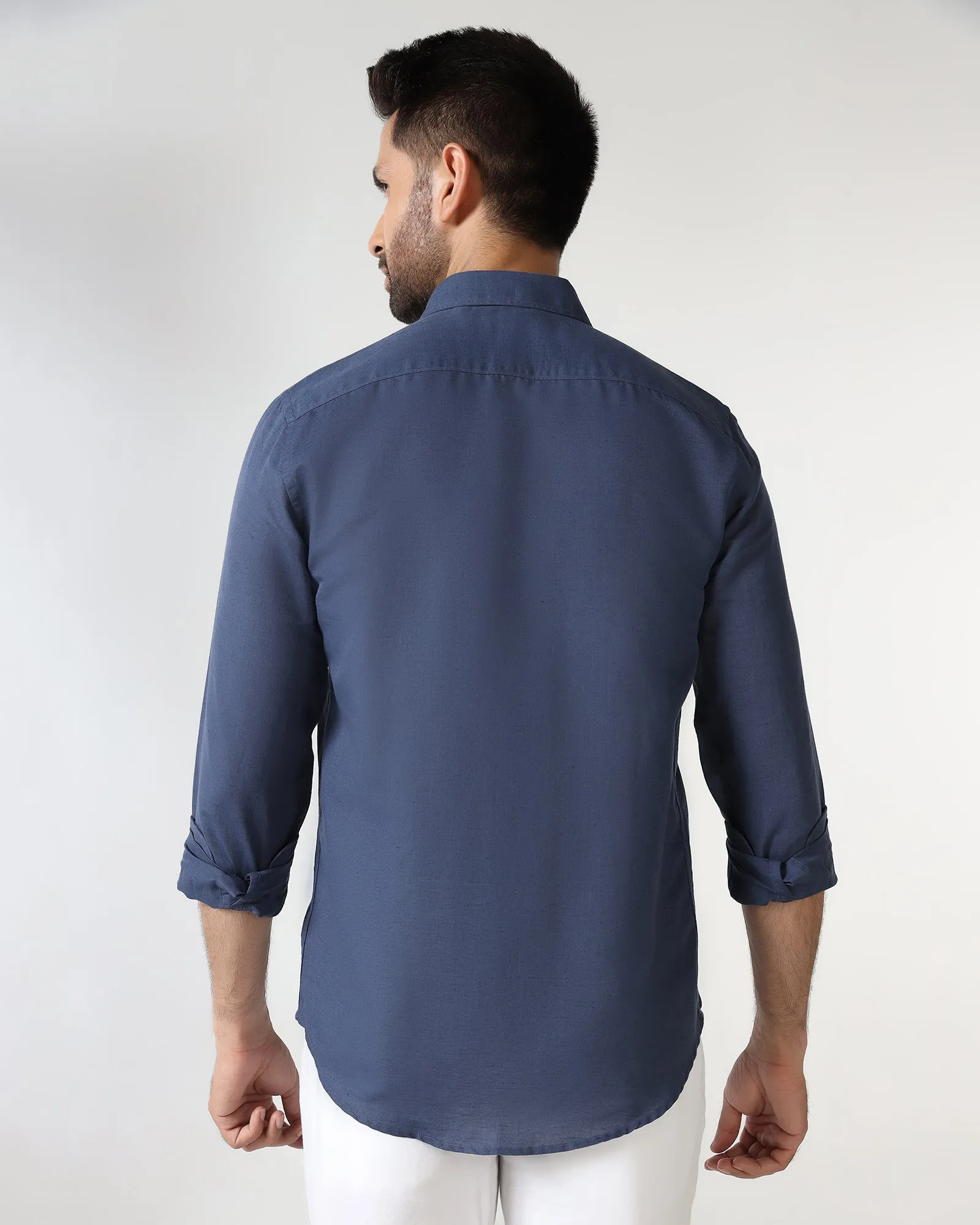 Blue Linen Solid Shirt - Salmon Abrasion Resistant Edges Workwear Style