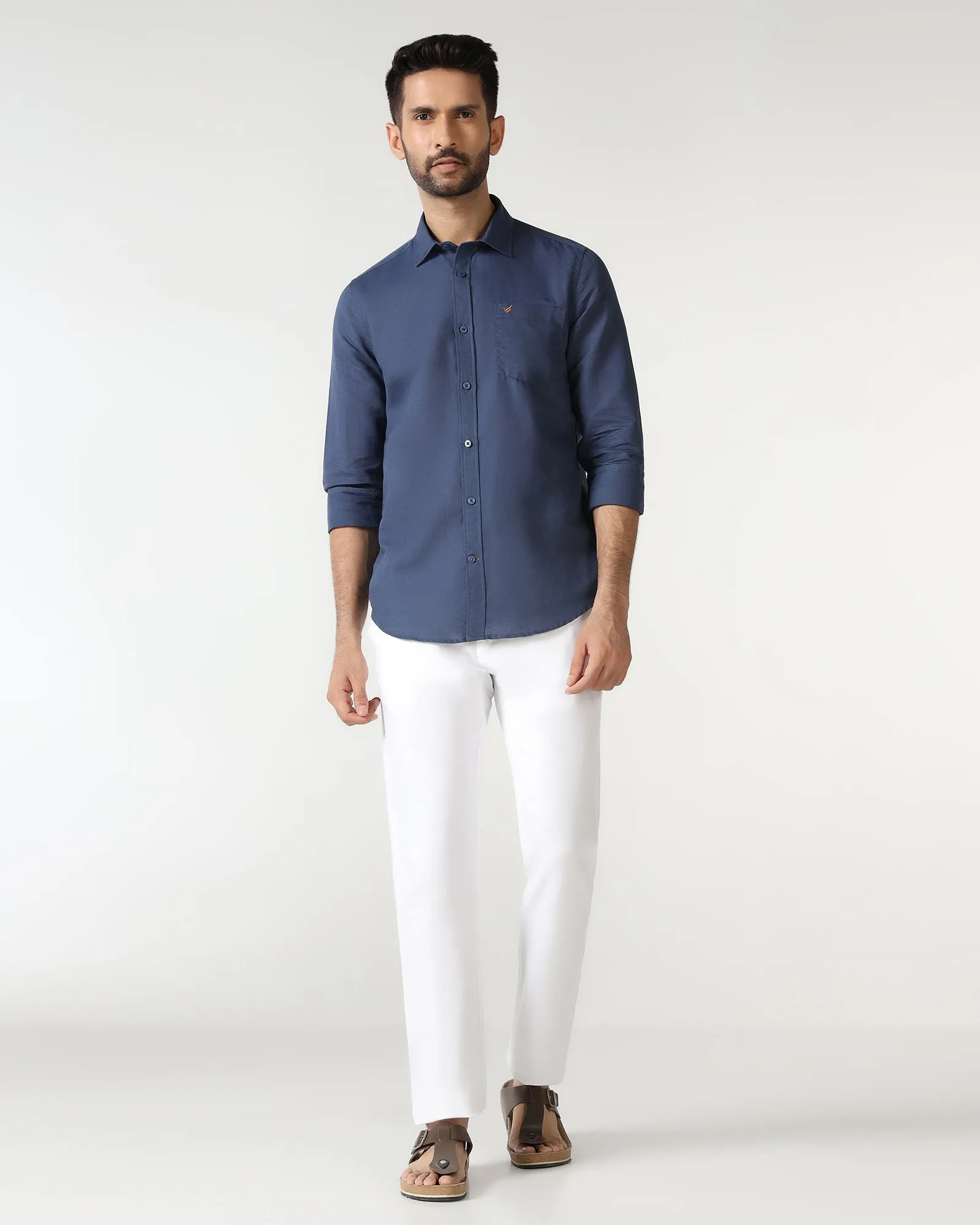 Blue Linen Solid Shirt - Salmon Moisture wicking Micro Perforated Texture