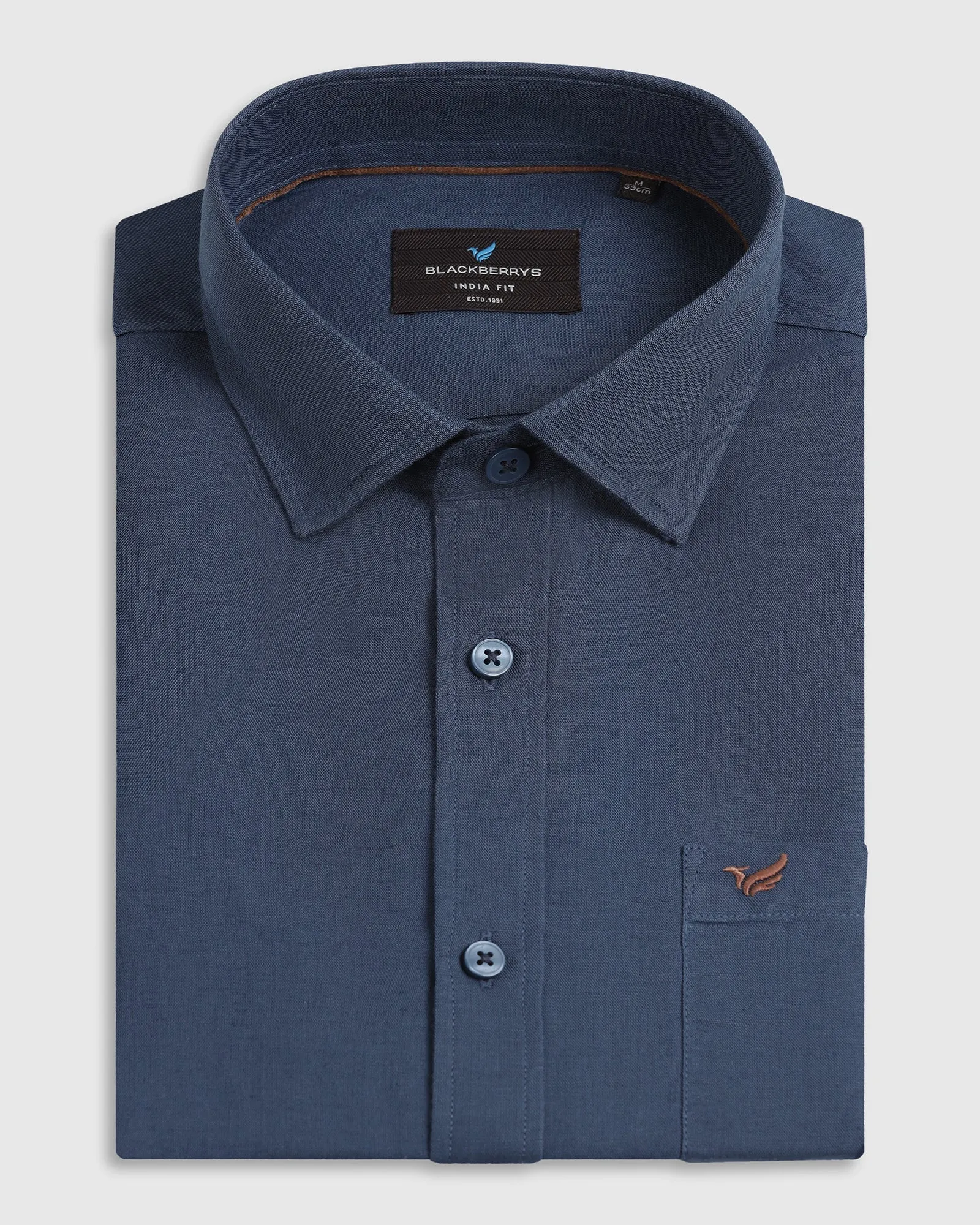Ultra Soft Interior Blue Linen Solid Shirt - Salmon
