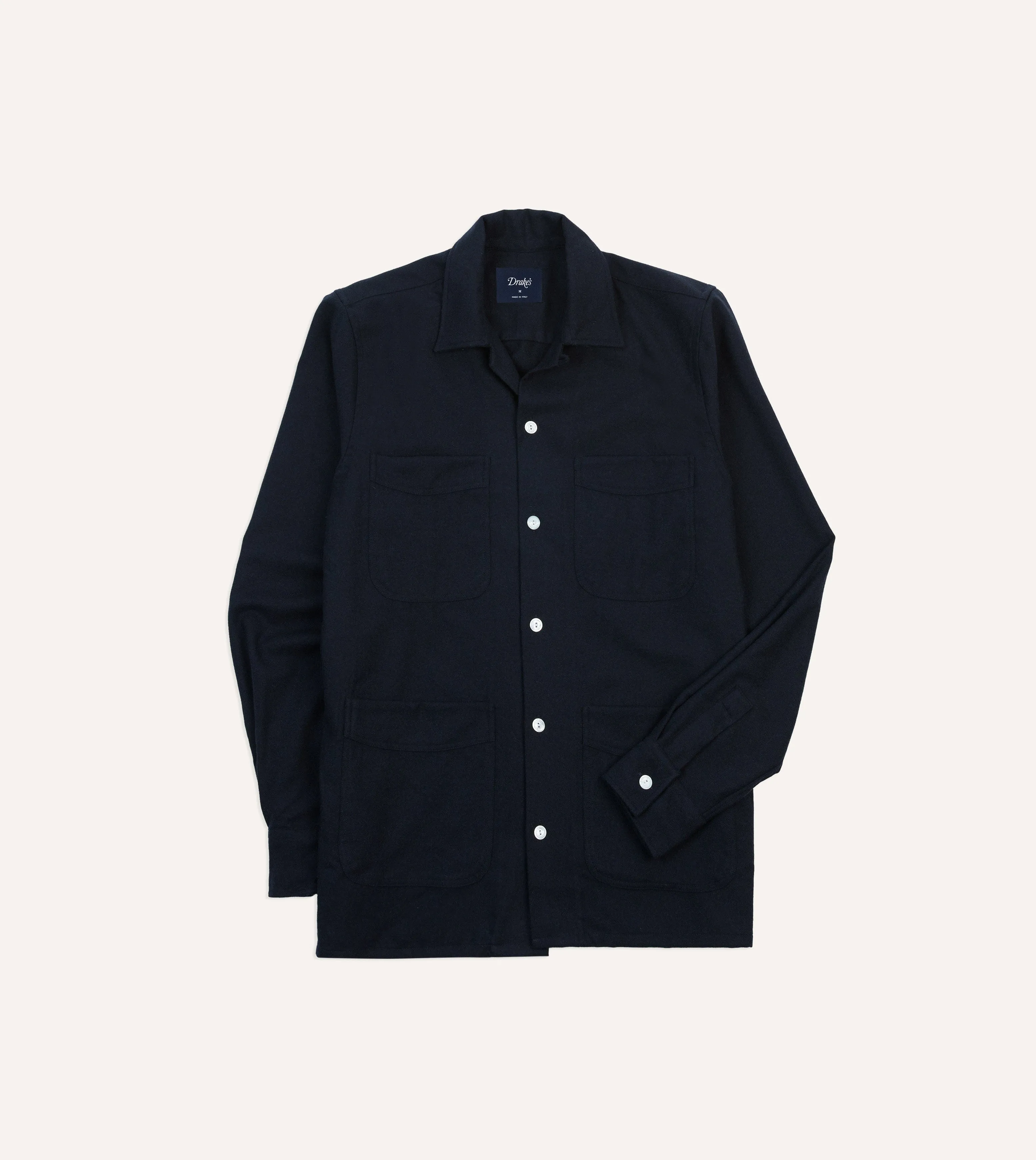 Ethical production Static Dissipating Fiber Navy Wool Four-Pocket Camp Collar Work Shirt