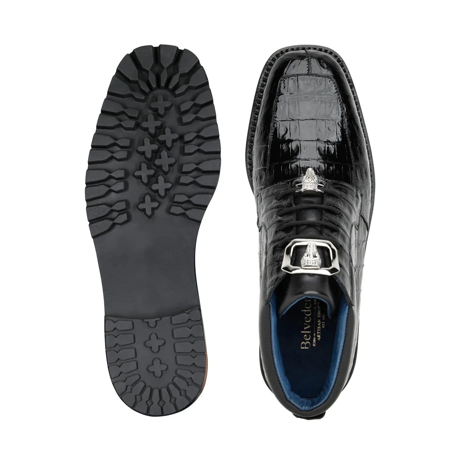 Men's Genuine Caiman Crocodile Shoes in Black-Gallardo Comfortable Grip