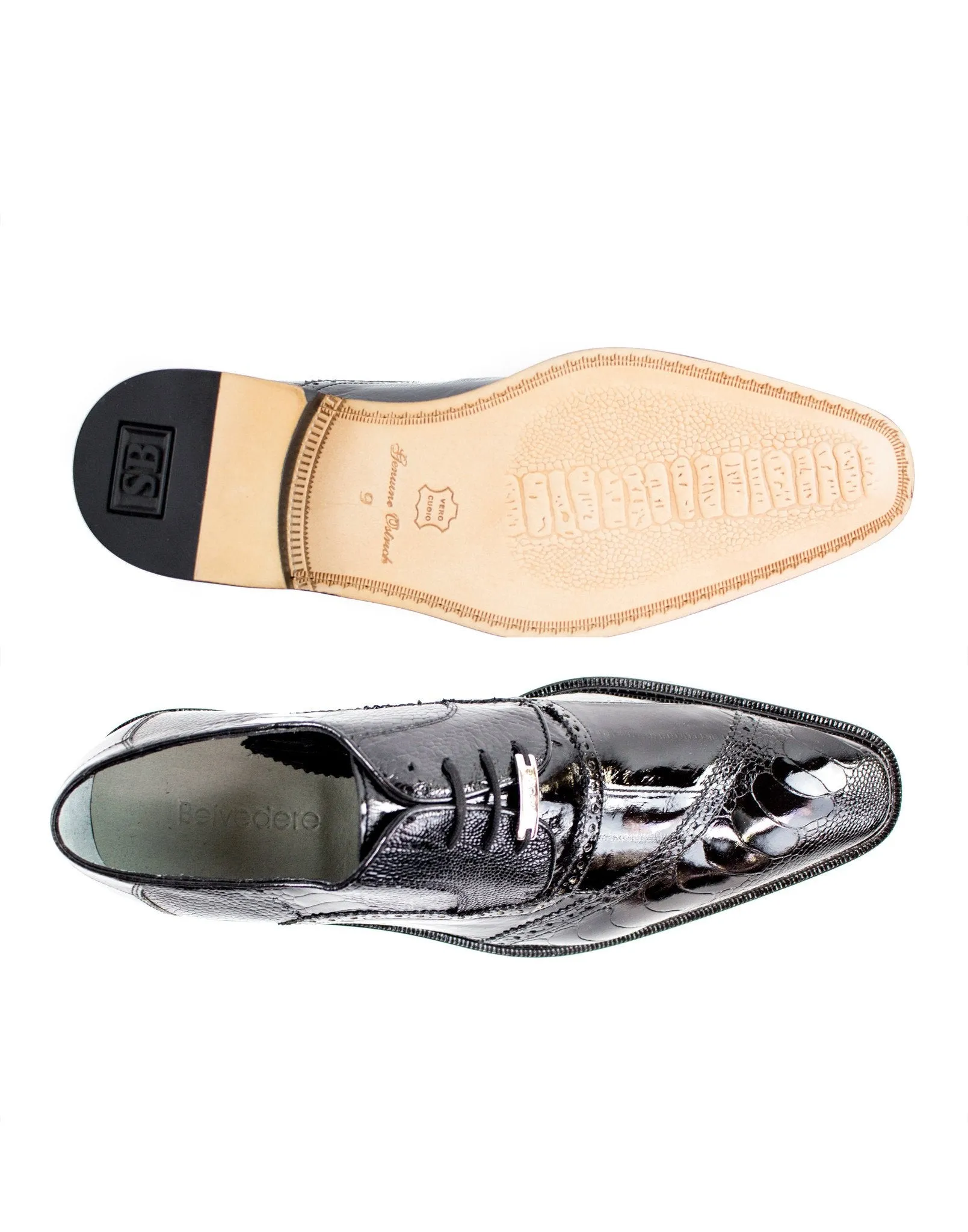 Non Restrictive Fit Strong Grip Belvedere - Nino, Genuine Ostrich Leg and Eel Dress Shoe - Black - 0B4 - IN STORE