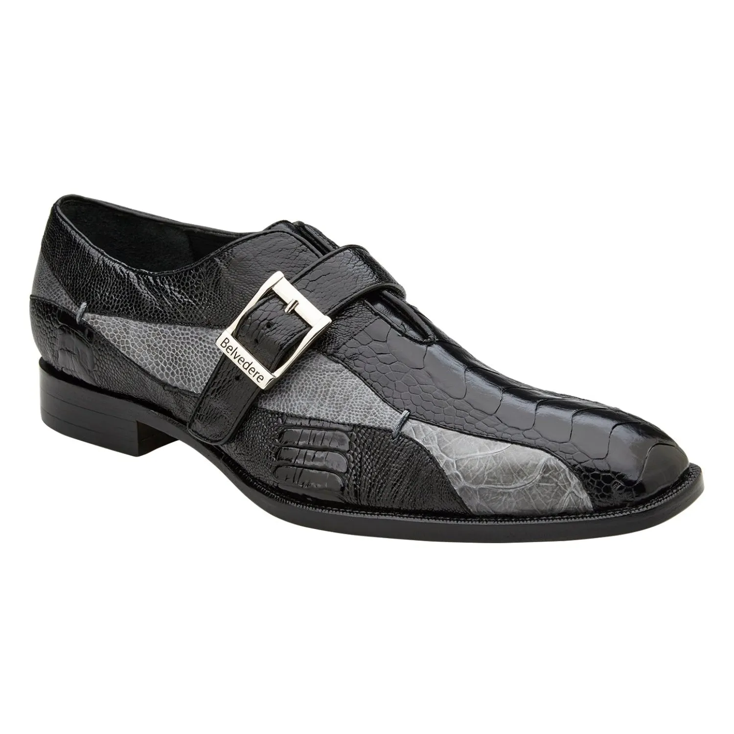 Belvedere Marte Monk Strap Shoes in Black & Grey Clean Step