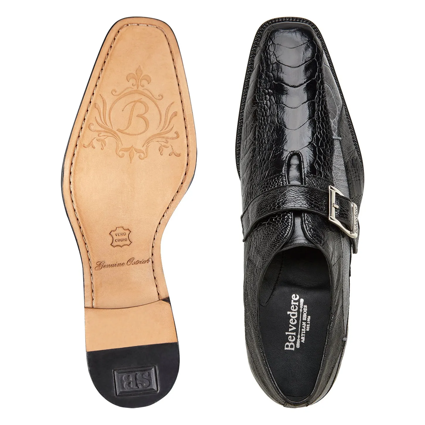 Belvedere Marte Monk Strap Shoes in Black & Grey Lift Up