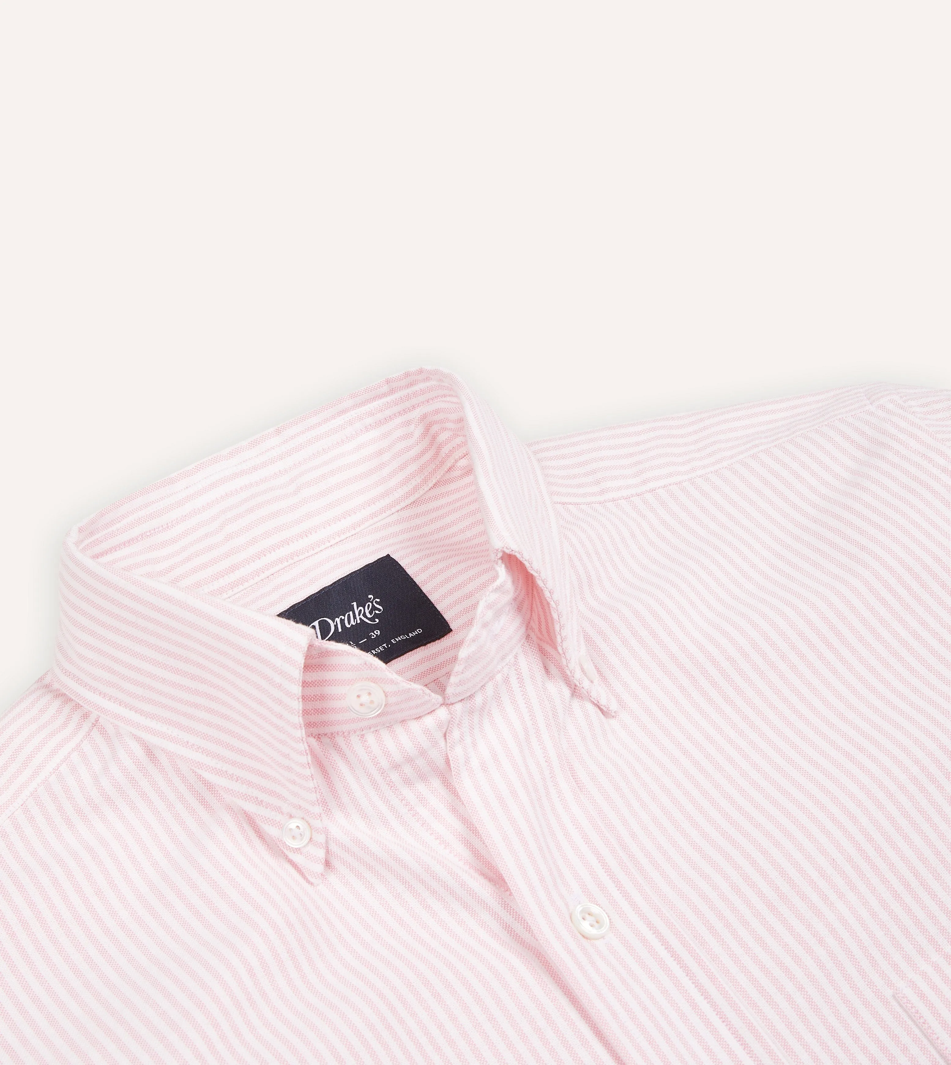 Pale Pink Ticking Stripe Cotton Oxford Cloth Button-Down Shirt Tall Option