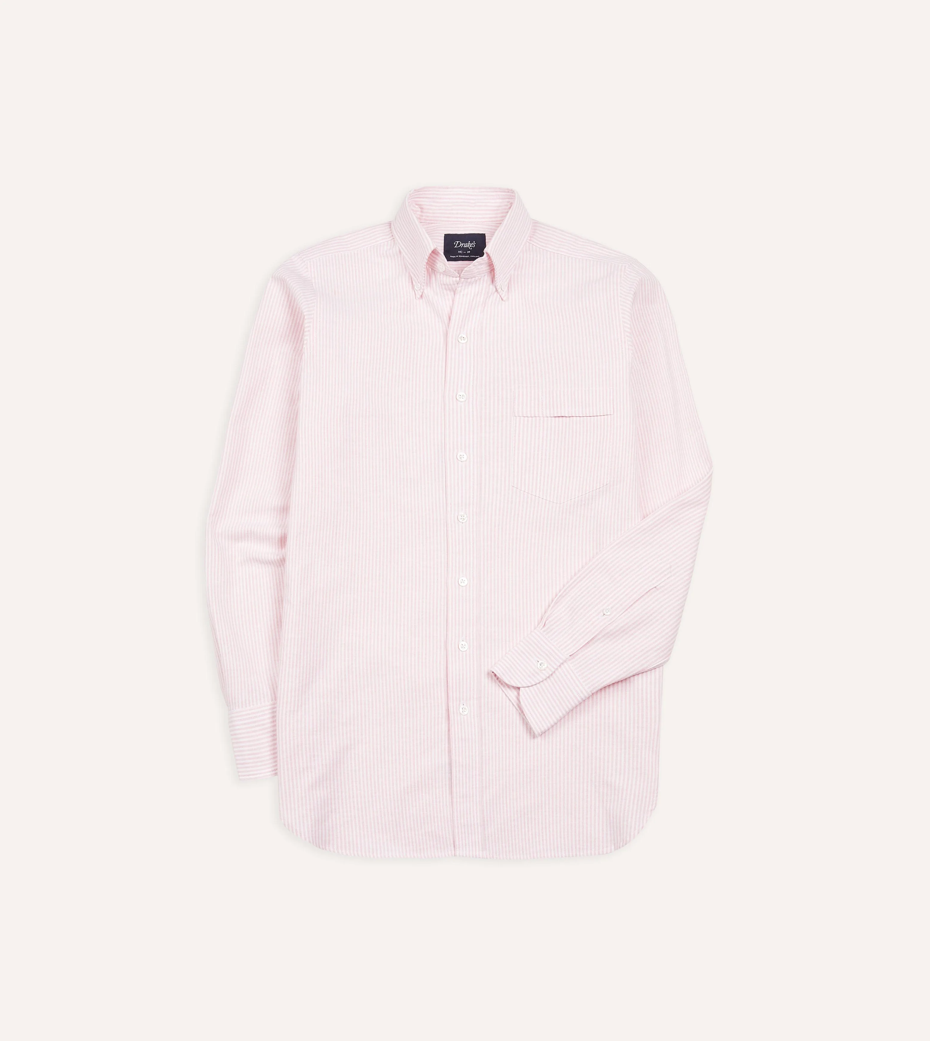 Pale Pink Ticking Stripe Cotton Oxford Cloth Button-Down Shirt Flatlock stitching Layered Look