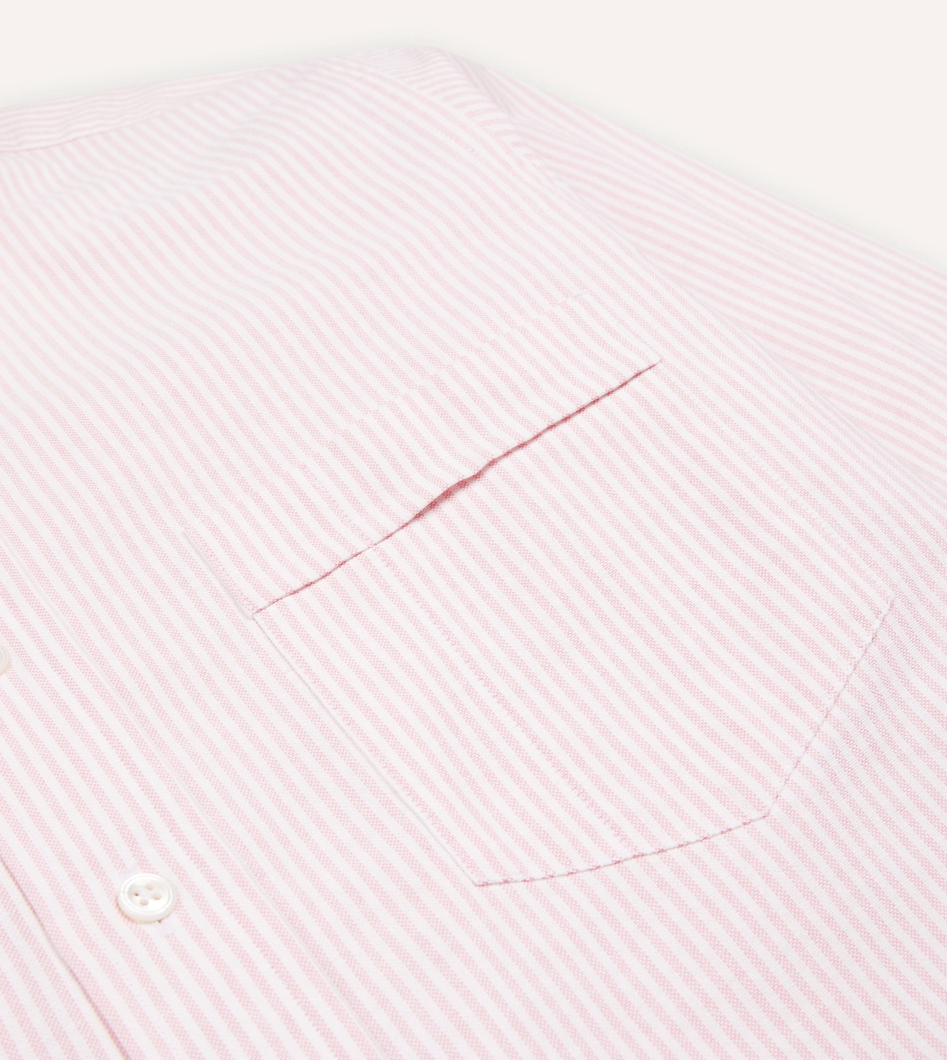 Split hem Pale Pink Ticking Stripe Cotton Oxford Cloth Button-Down Shirt