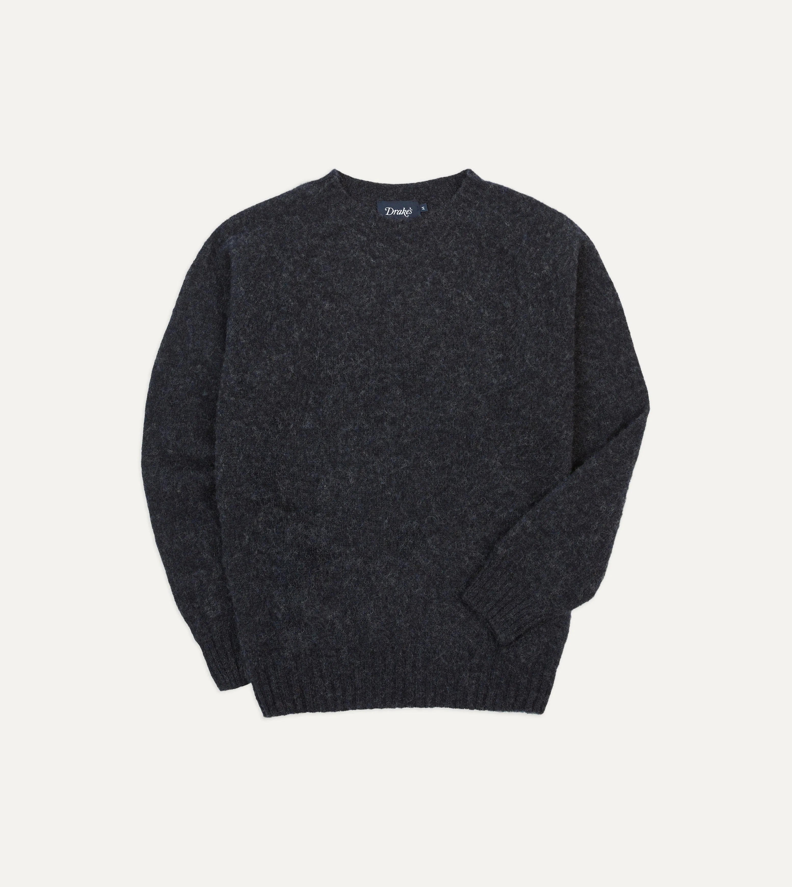 Dark Grey Brushed Shetland Crew Neck Jumper HighNeckStyle
