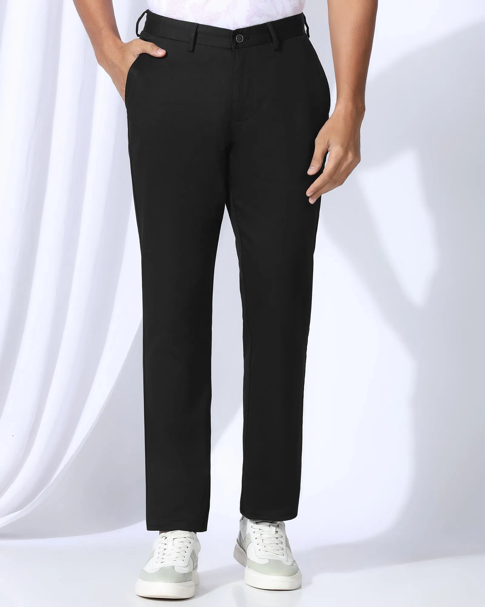 Multi-Purpose Wear Minimal Cut Straight B-90 Casual Black Solid Khakis - Martin