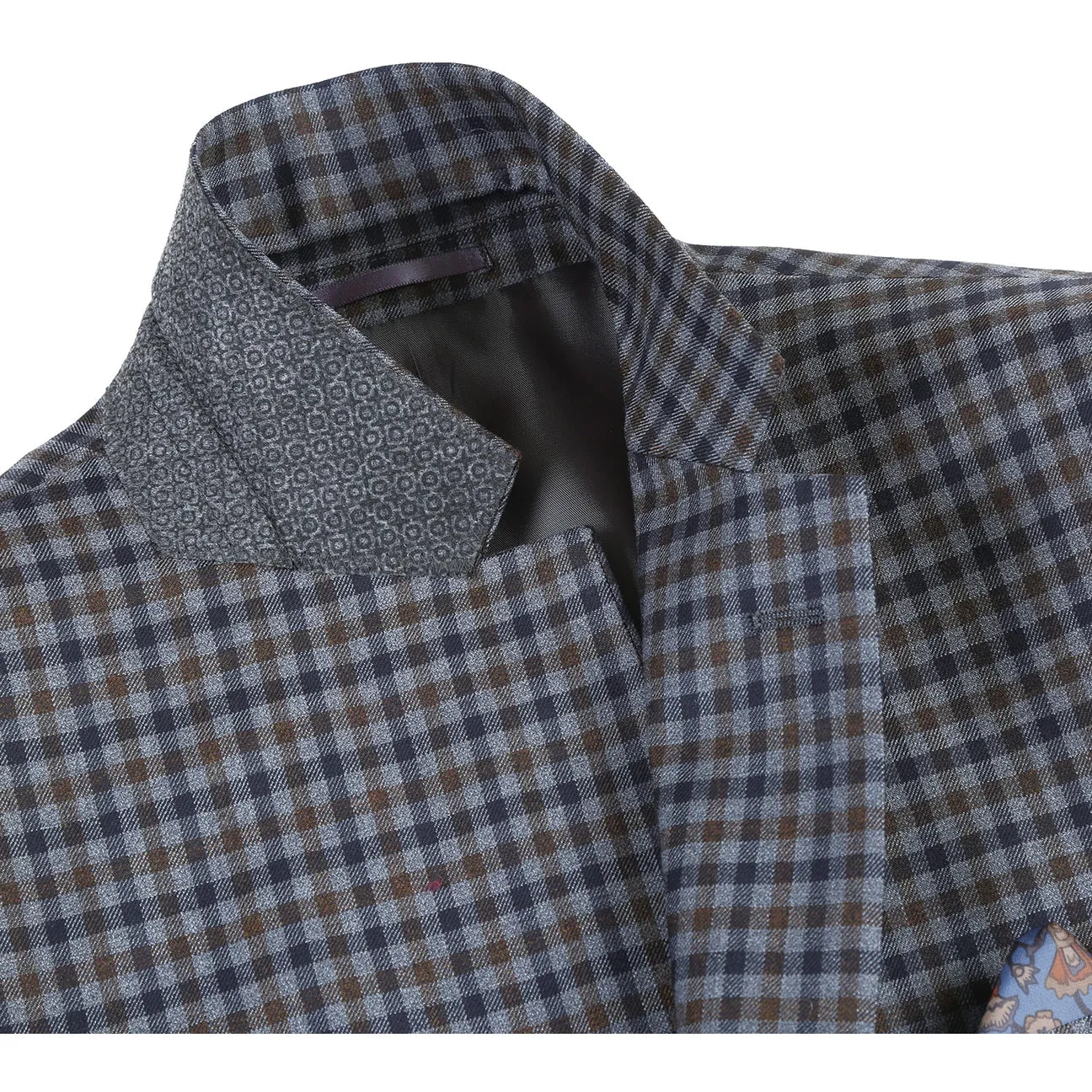 ErgonomicCut AdjustableHood Alessandro Vitello by Renoir New Slim Fit Wool Checked Gray Blazer 563-10
