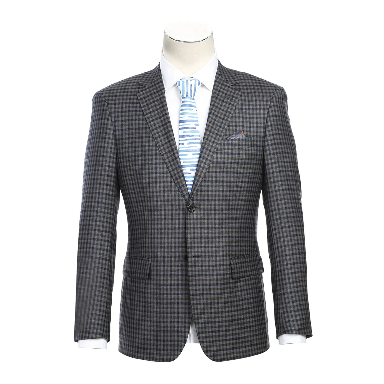 Sunday Walk Style Seam Sealed Technology Alessandro Vitello by Renoir New Slim Fit Wool Checked Gray Blazer 563-10