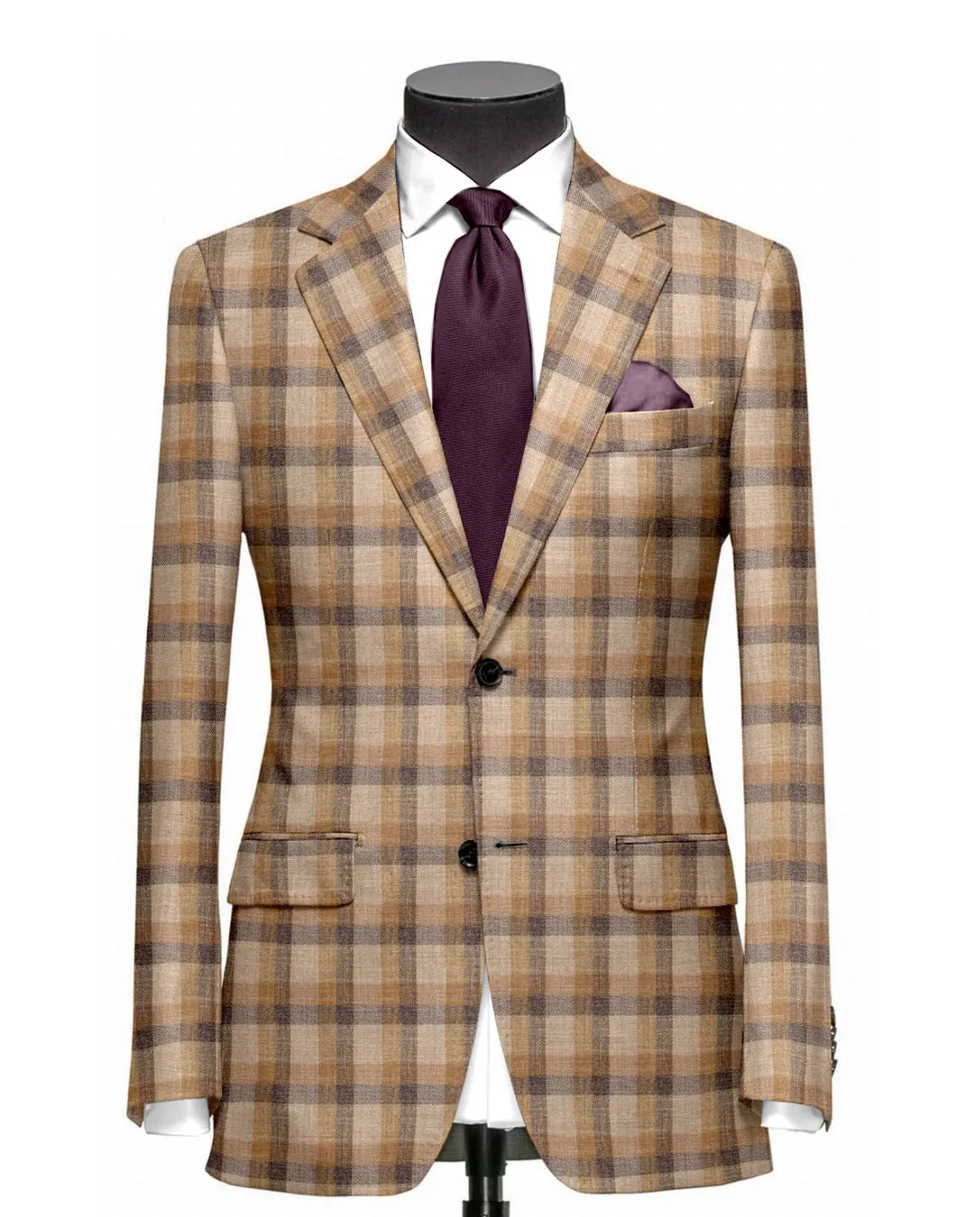 Modern Fit Ethomas Olive Green Beige Mustard Checks Jacket