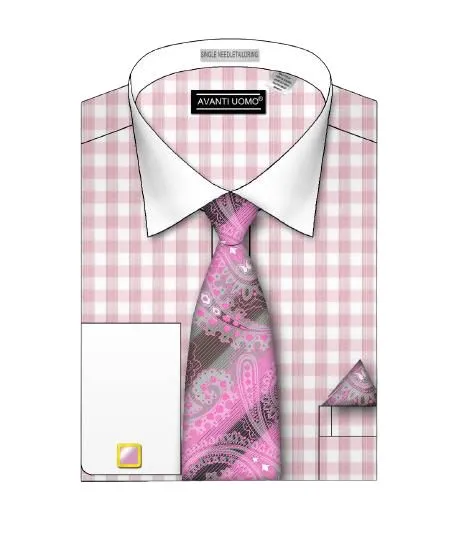AVANTI UOMO SMALL CHECK PATTERN PASTEL COLOR SHIRT DN106M PINK Oversized style Winter Retreat