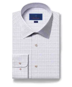 Slim Silhouette Fitted Shape David Donahue Trim Fit Fine Check Dress Shirt in White/Coral