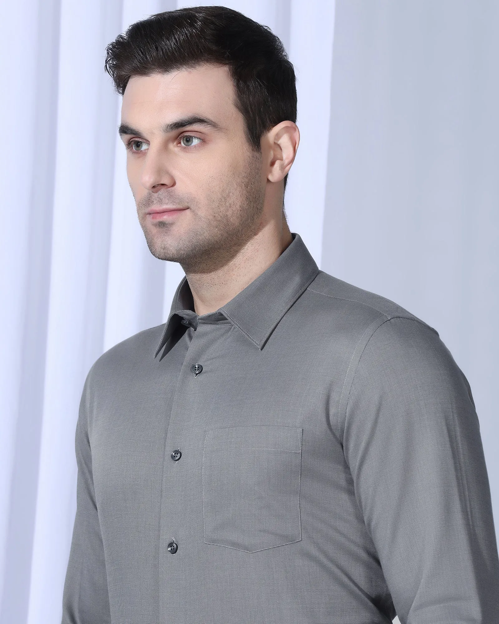 Backpacking Trip Non Iron Formal Grey Textured Shirt - Vlog